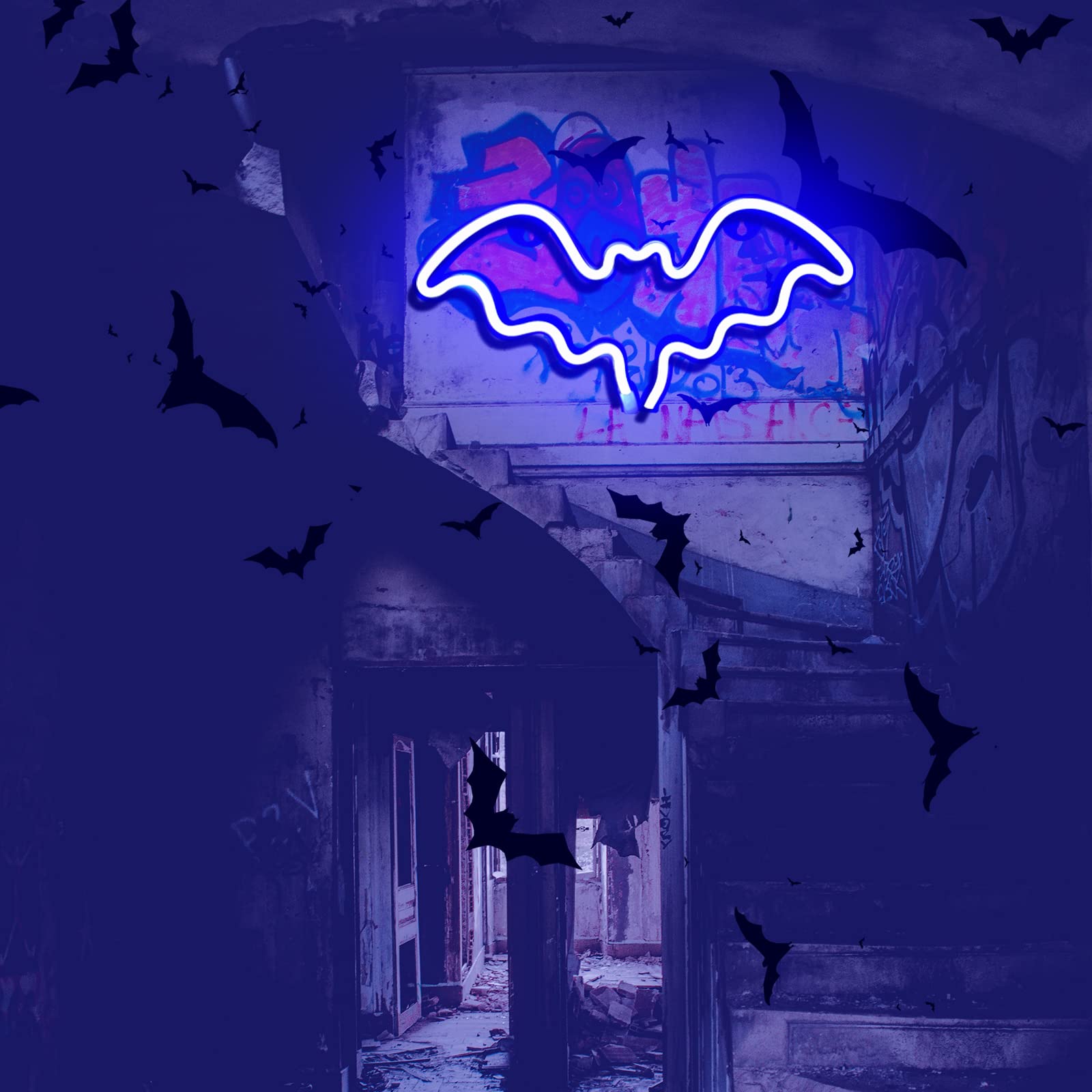 Halloween Bat Neon Sign - LED Wall Decor for Halloween Party, Bar & Room - Battery/USB Powered Bat Shape Lamp - Perfect for Kids' Room & Spooky Home Decor