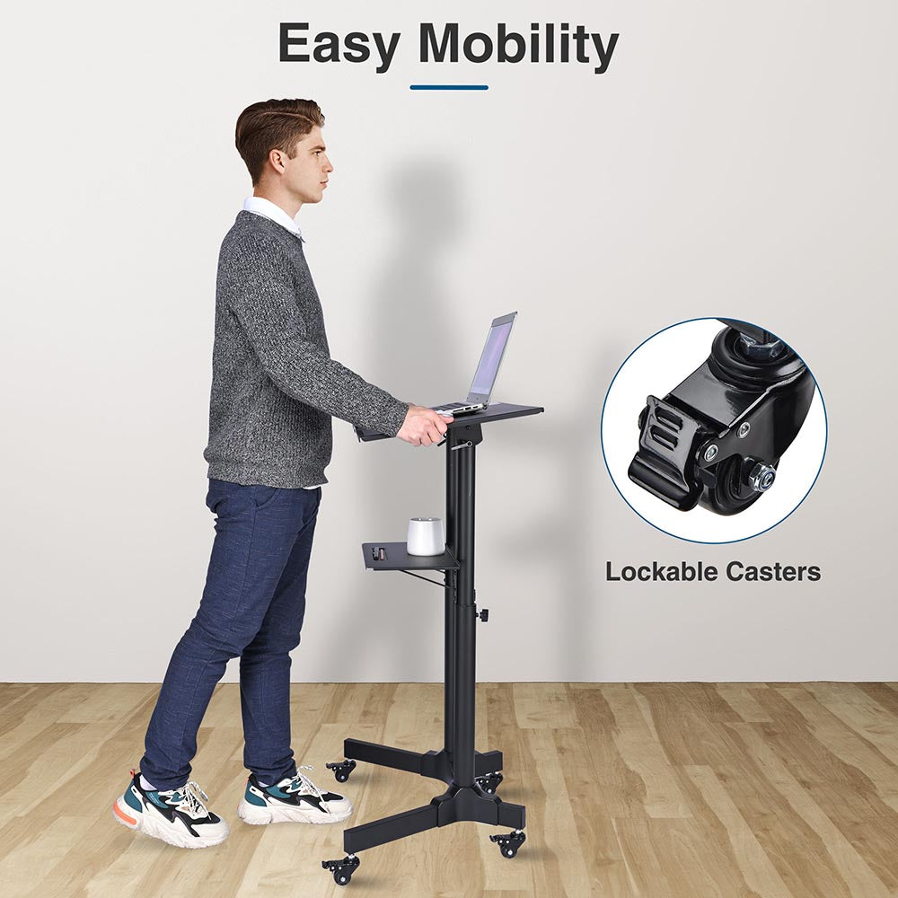 TheLAShop Adjustable Height Rolling Laptop Desk Cart (40-49 Inches) - Mobile Workstation for Home Office, Dorm Room & Small Spaces