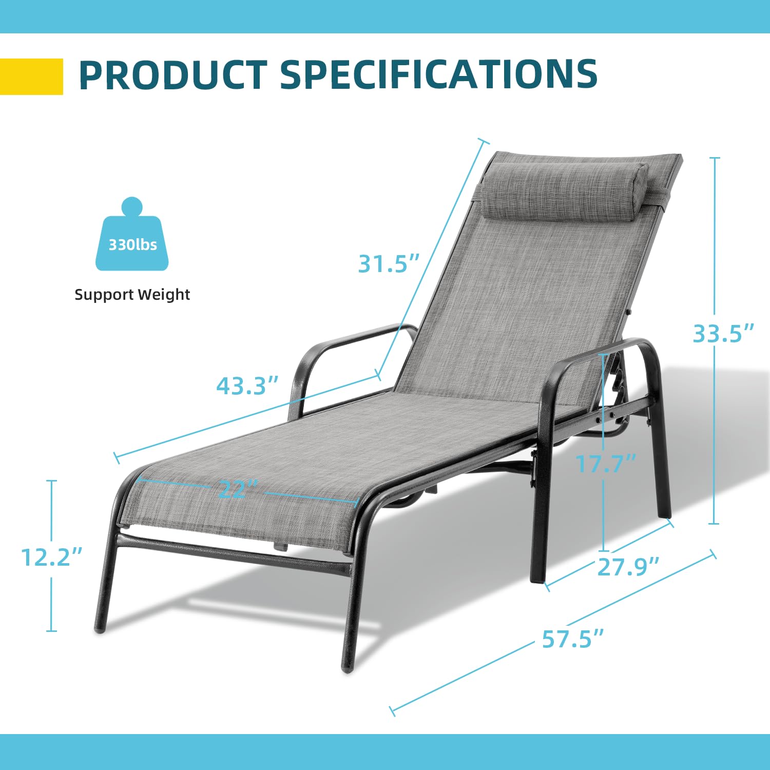 EROMMY Patio Chaise Lounge Set of 2 - Grey Outdoor Lounge Chairs for Poolside, Garden & Backyard Relaxation | Weather-Resistant Patio Furniture