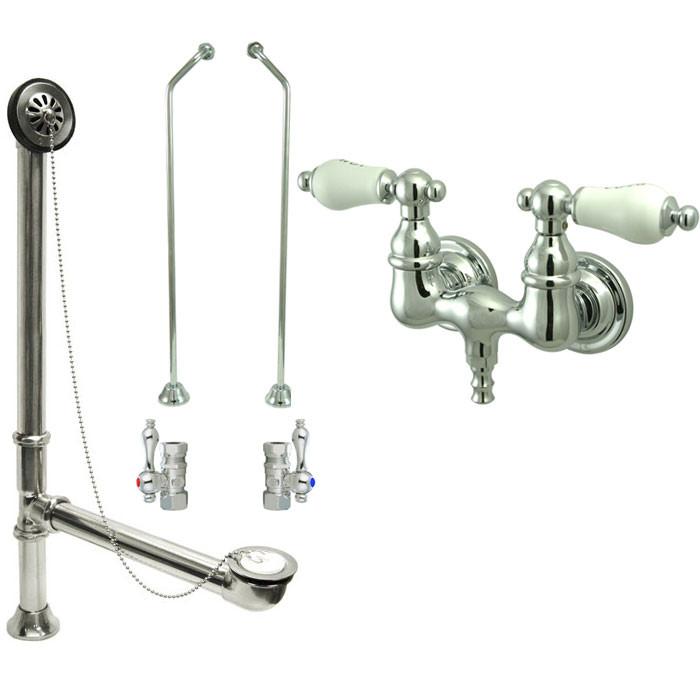 Chrome Wall Mount Clawfoot Tub Faucet with Supply Lines & Drain CC34T1 System - Perfect for Vintage Bathroom Renovations and Freestanding Bathtub Installations