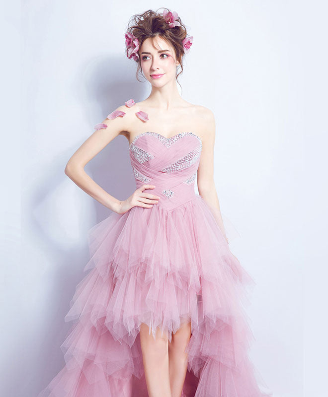 Elegant Pink Sweetheart Tulle High-Low Prom Dress for Women - Perfect for Evening Parties, Dances & Special Occasions