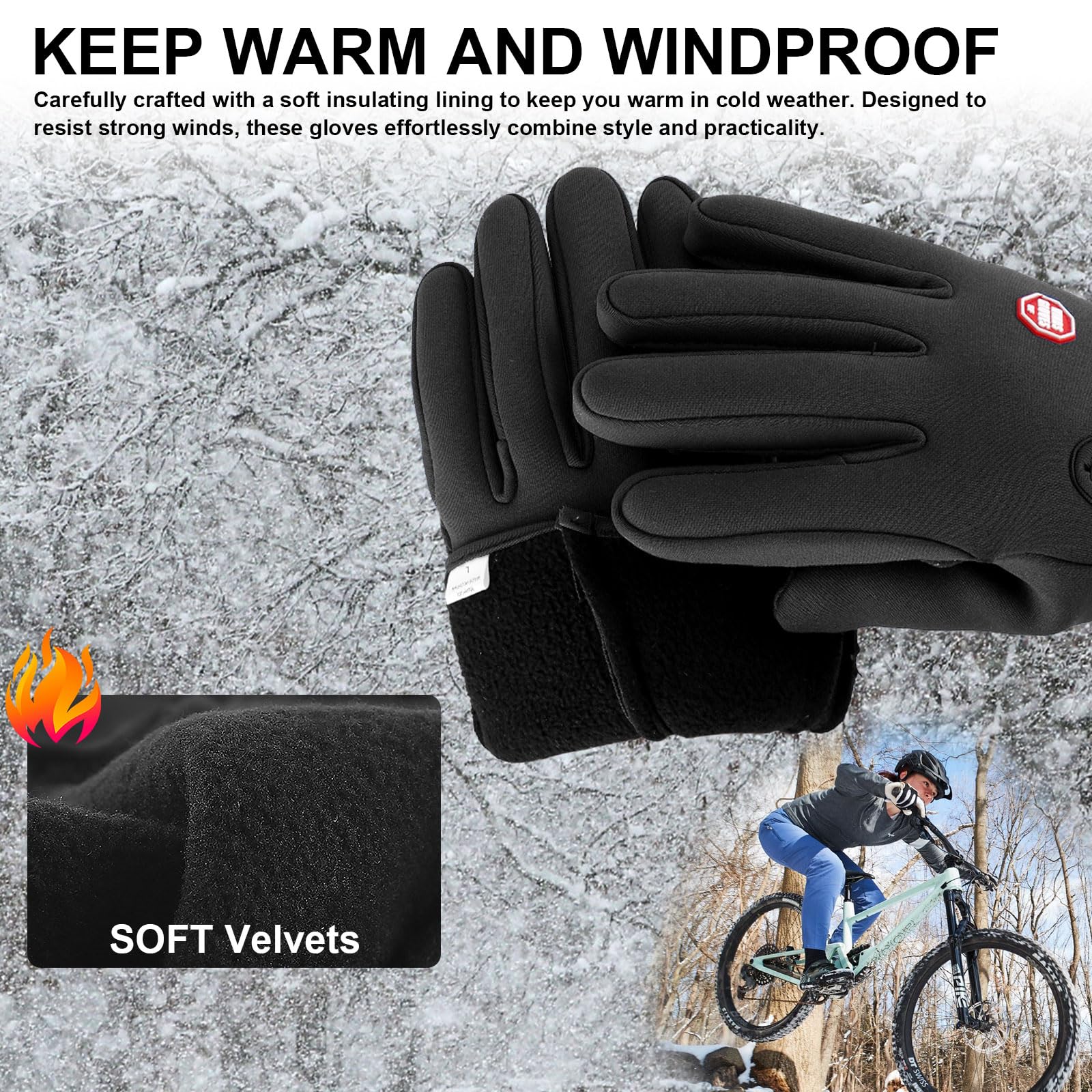 Winter Gloves for Men & Women - Anti-Slip Touchscreen, Windproof & Thermal Cycling Gloves for Cold Weather - Perfect for Walking, Riding, Driving & Outdoor Activities