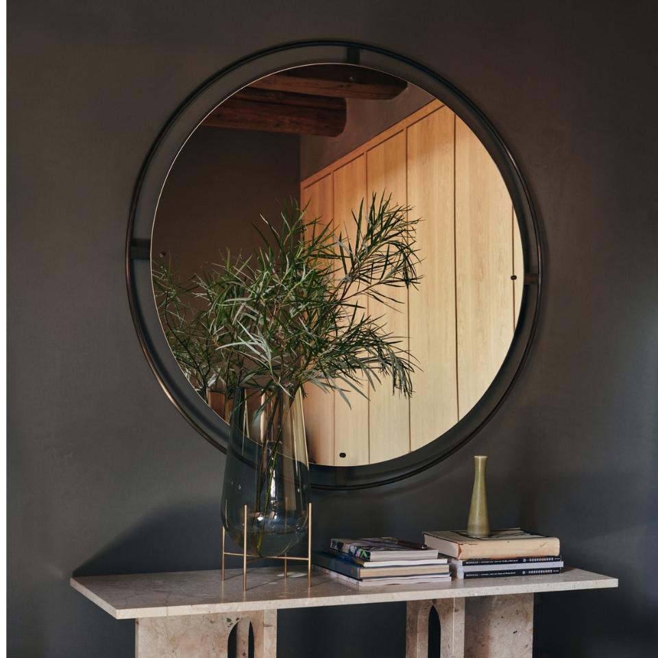 PRE ORDER AUDO CPH Nimbus Mirror - 43.3 Inch Round Bronzed Brass Wall Mirror for Living Room, Bedroom & Entryway Decor