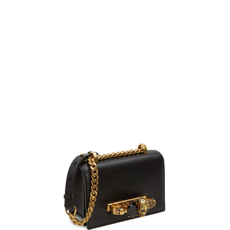 Jeweled Knuckle Satchel Mini Smooth Handbag - Black & Gold Crossbody Bag for Women | Perfect for Evening Parties, Date Nights & Special Occasions