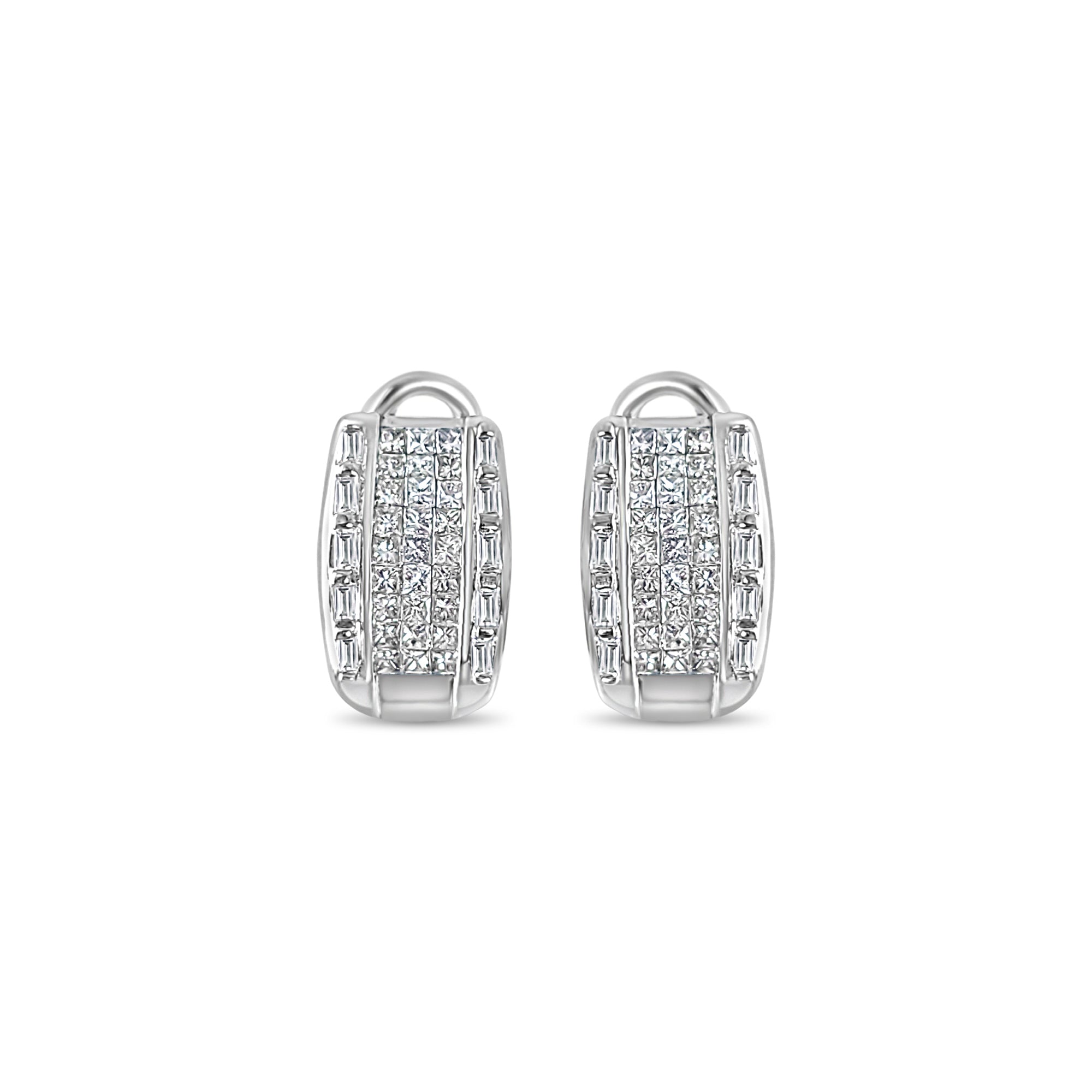 Princess & Baguette Diamond Omega Clip-On Earrings for Women - Elegant Non-Pierced Ear Jewelry for Weddings, Parties & Special Occasions