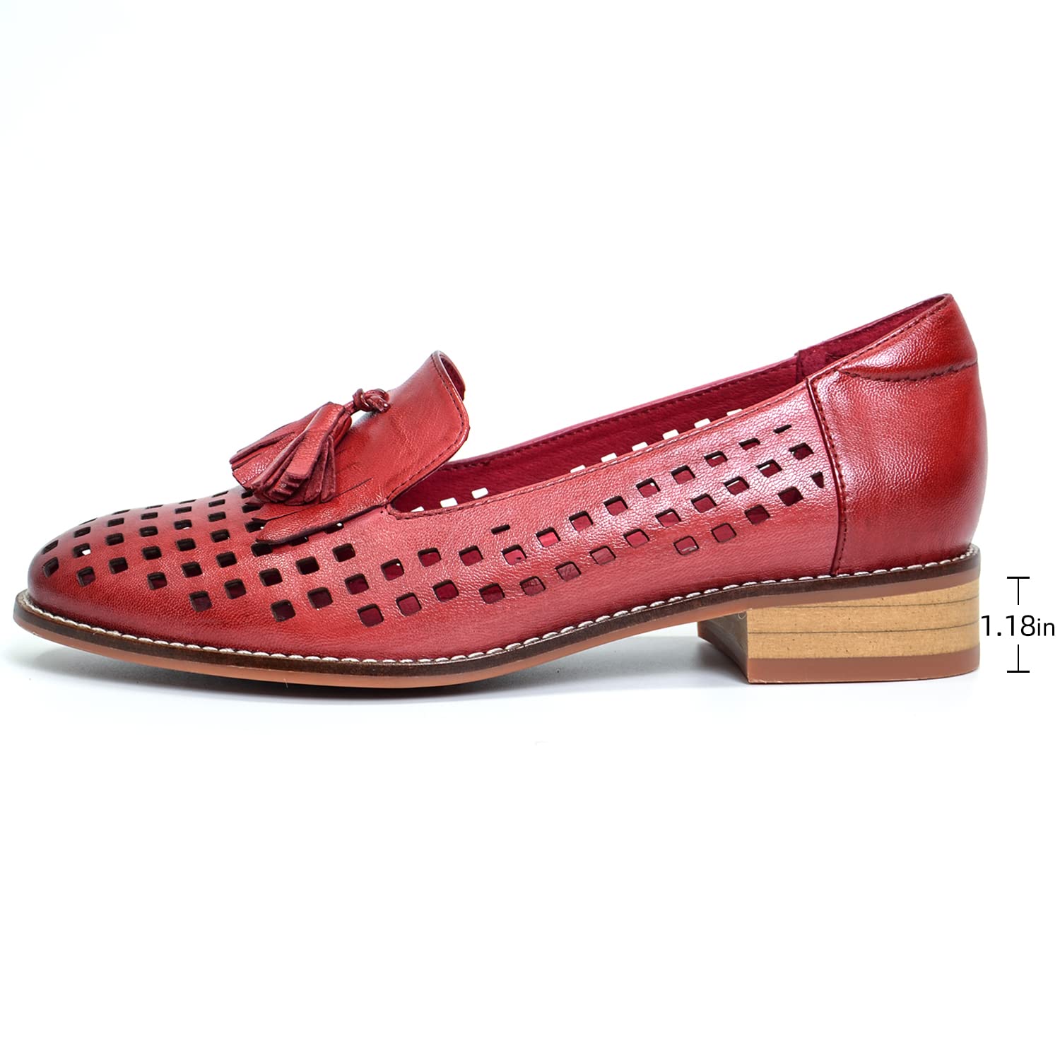 Mona Flying Women's Leather Tassel Loafers - Slip On Flats for Office & Casual Wear - Comfortable Work Shoes for Professional Women & Everyday Use