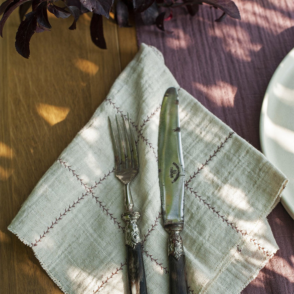 Elegant Plum Check Branch Napkin Set - 12-Piece Cotton Table Napkins for Dinner Party, Wedding, and Holiday Decor