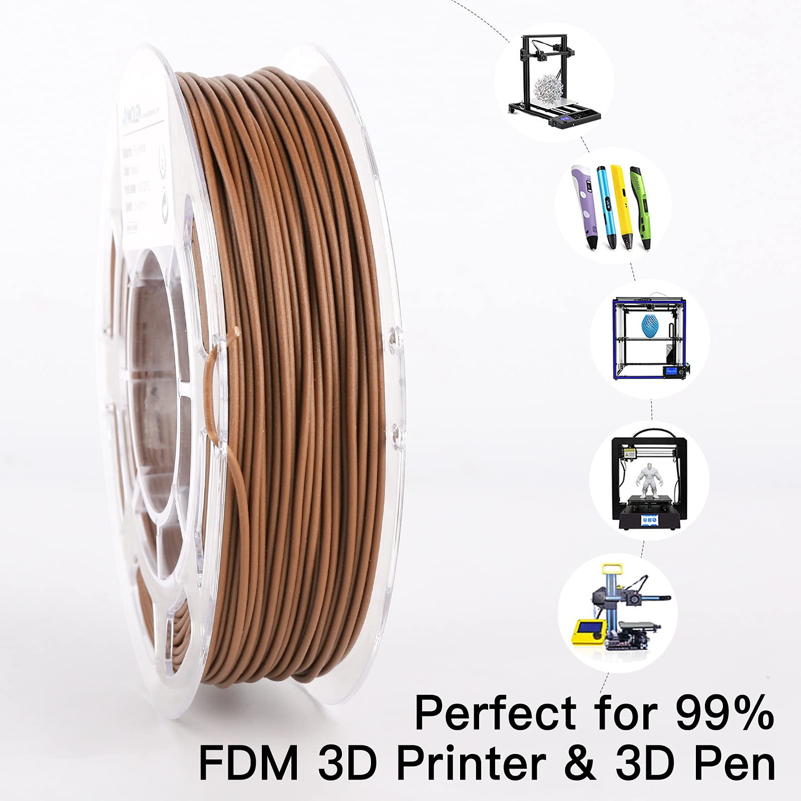 AMOLEN 3D Printer Wood PLA Filament Bundle - 1.75mm, 200g x 4 Spools (Walnut, Cherry, Bamboo, Ebony) for Creative 3D Printing Projects, Home Decor & DIY Crafts