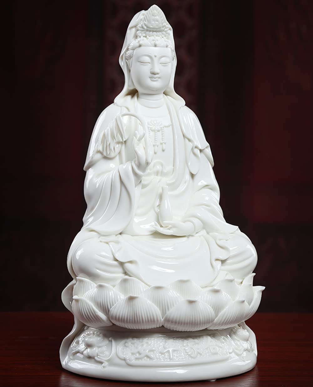 11 Inch White Guan Yin Statue - Buddhist Avalokiteshvara Kuanyin on Lotus - Chinese Feng Shui Decor for Home Altar, Meditation Room & Office (Best Spiritual Gift)