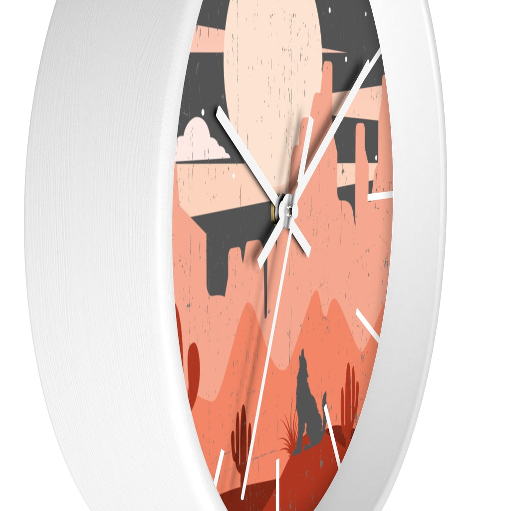 Pastel Howling Wolf Desert Wall Clock - Unique Southwestern Decor for Living Room, Bedroom, or Office - Perfect for Home & Cabin Decor