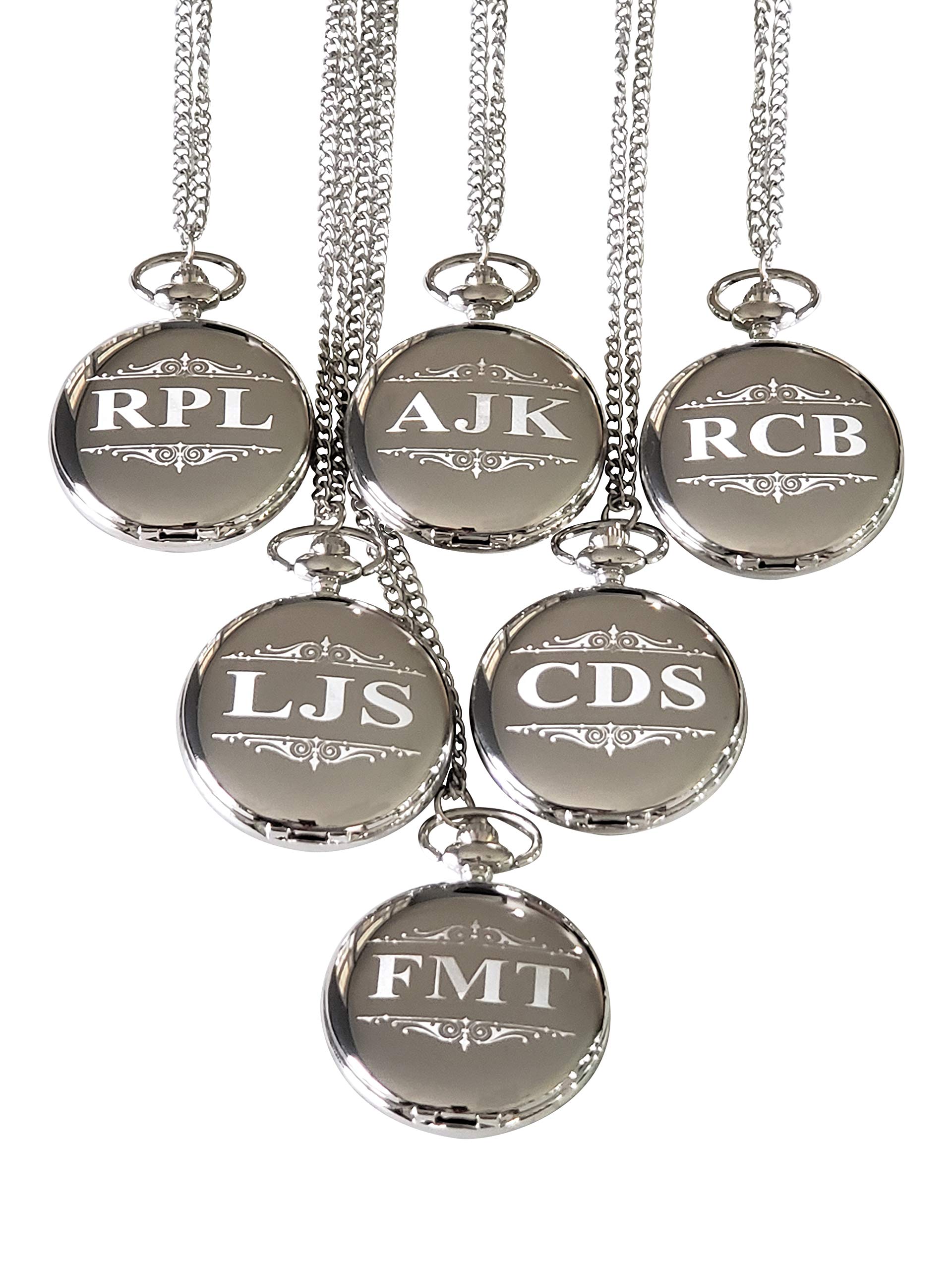 6 Custom Personalized Pocket Watches - Gold Engraved Wedding Gift Set for Groomsmen with Chain & Box - Perfect for Weddings, Anniversaries & Special Occasions (Black)