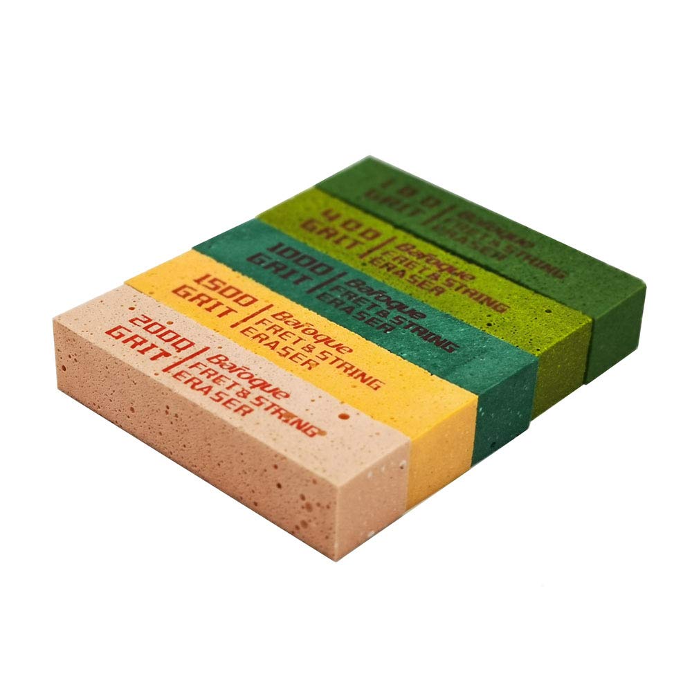 Baroque Guitar Fret Grit Erasers Set of 5 (180/400/1000/1500/2000 Grit) - Fast Polishing Abrasive Rubber Blocks for Guitar Fret & String Cleaning - Professional Guitar Maintenance Tools for Smooth Playability & Perfect Tone - Ideal for Home Practice, Studio Recording & Live Performances