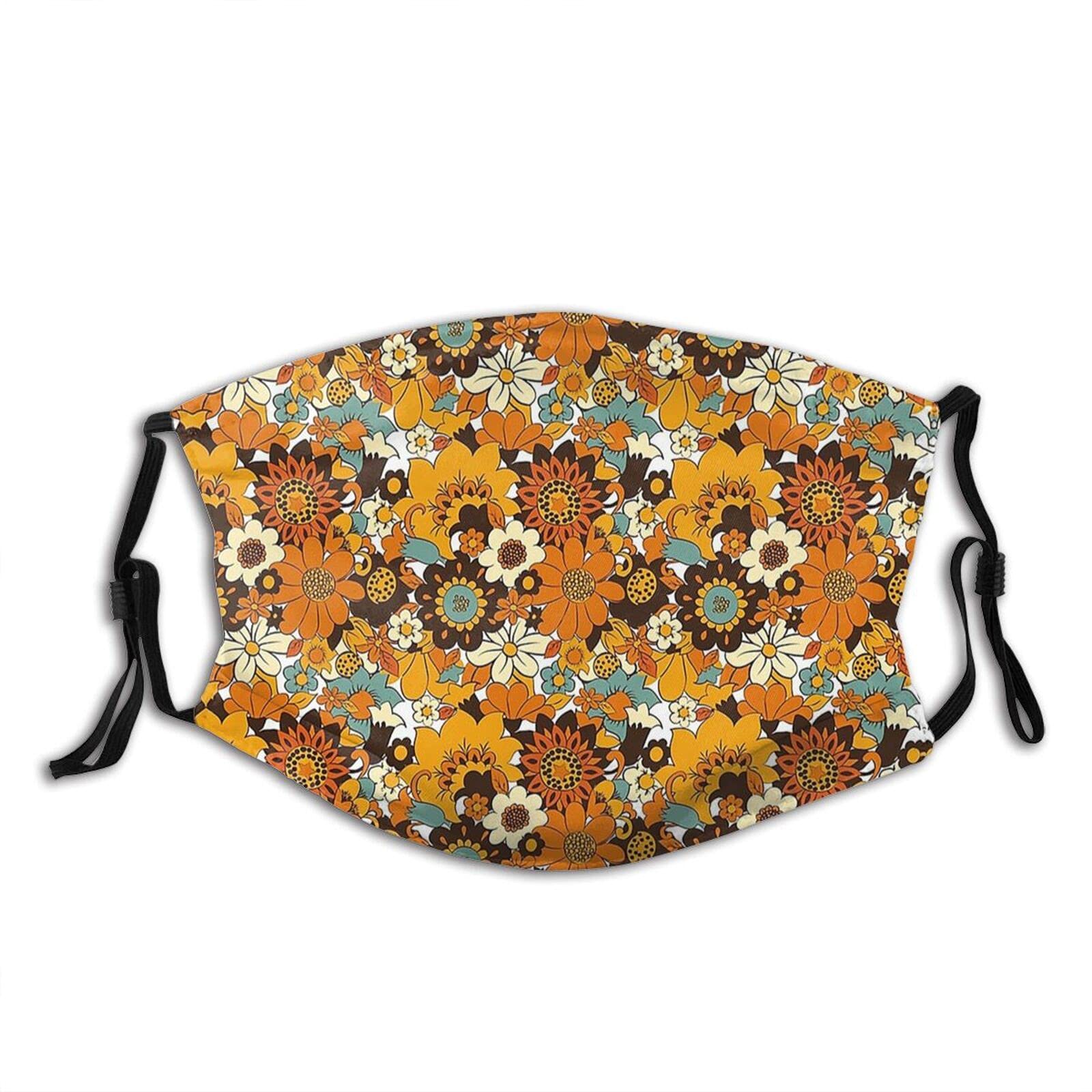 70s Retro Flower Face Masks - Reusable for Women & Men - Festival & Party Wear