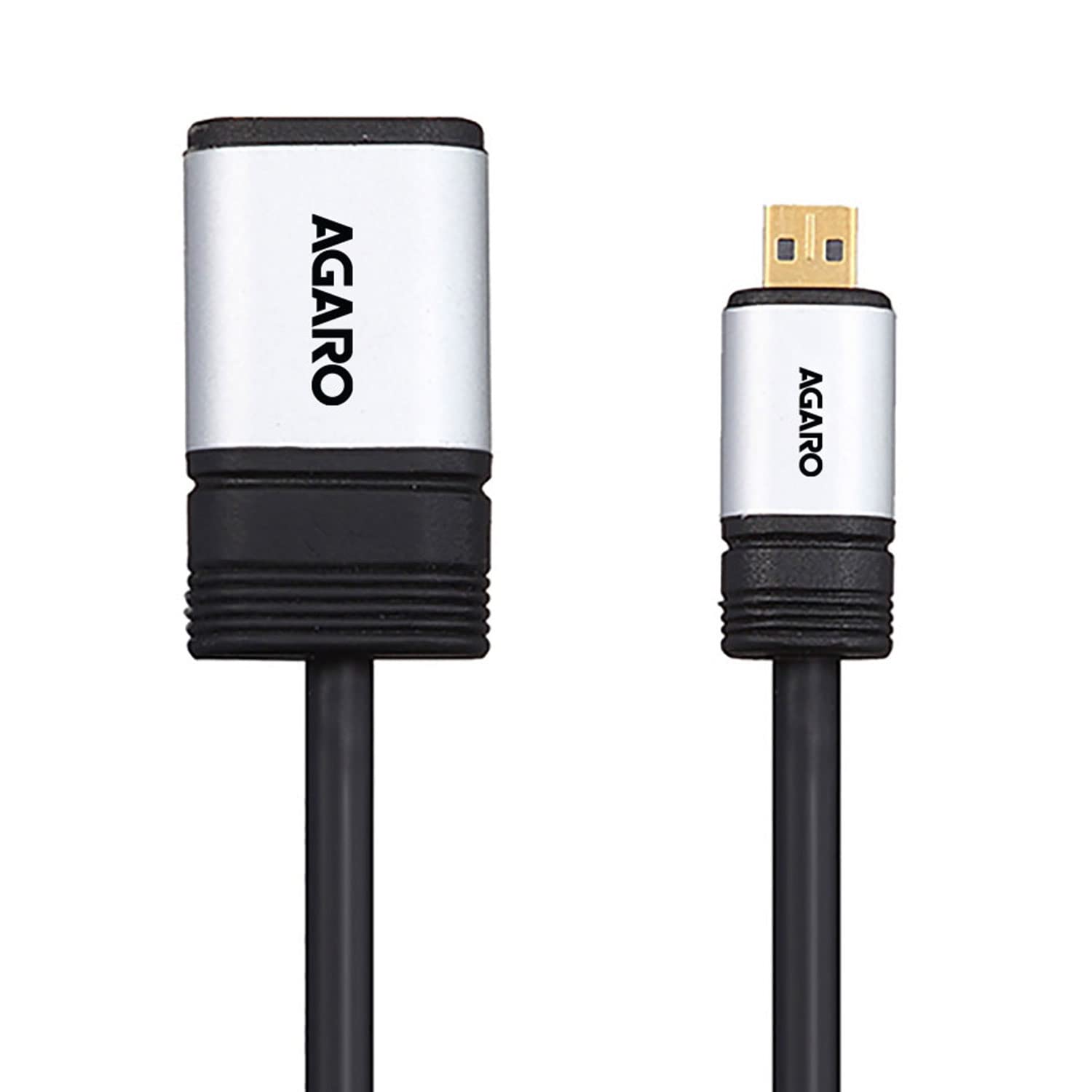 Agaro Micro HDMI to HDMI Cable Male to Female Adapter - 4K Ultra HD, 3D, HDR Support - Silver | Perfect for Laptops, Cameras, Gaming Consoles & Home Theater Systems