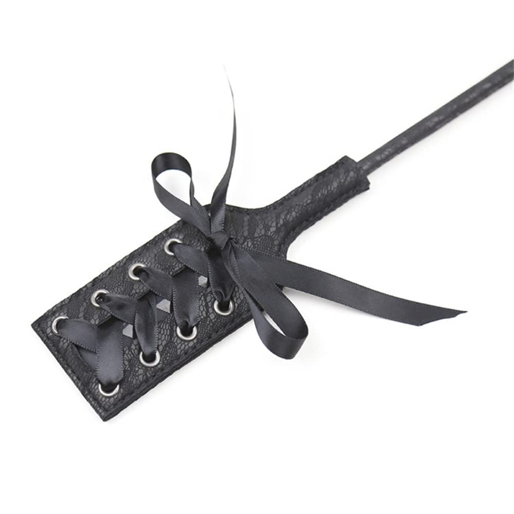 Black Leather Feather Tickler Flogger - Sensual Couples Play Toy for BDSM, Spanking & Flirting - O-Type Feather Lace Paddle for Romantic Nights & Adult Intimacy