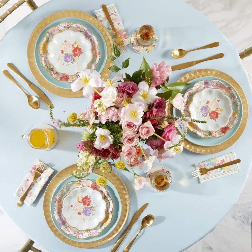 Kate Aspen 64 Pcs Garden Blooms 9 Inch Heavy Duty Disposable Paper Plates - Bulk Pack of Elegant Floral Party Tableware for Birthday, Wedding, Bridal Shower, Baby Shower & Anniversary Celebrations - Perfect for Outdoor Garden Parties, Tea Events & Spring Gatherings