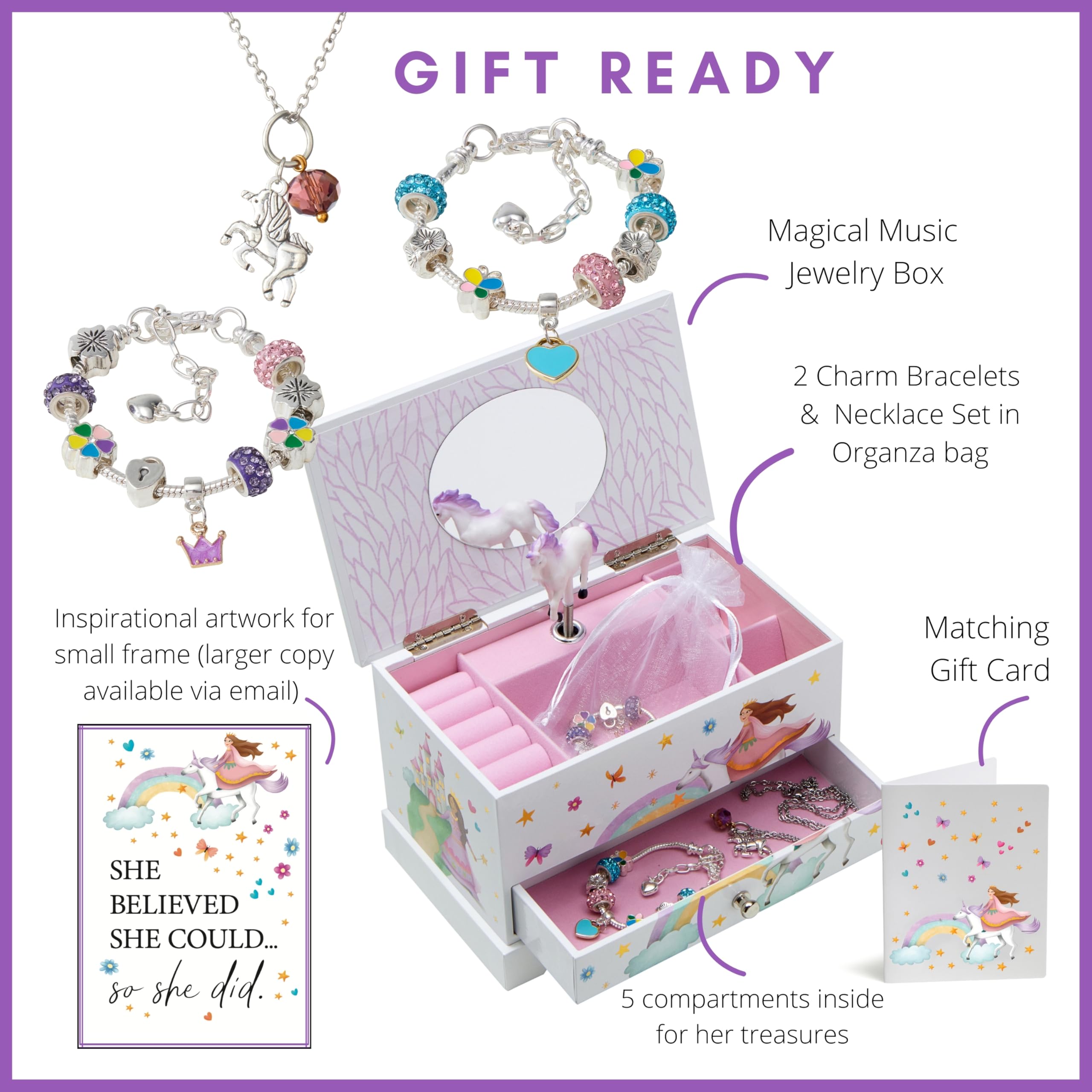 ABI & OLIE Princess Unicorn Musical Jewelry Box for Girls - Pink Castle Themed Jewelry Storage with Mirror & Music - Perfect for Birthday Gifts, Room Decor & Little Princess Dress-Up Play