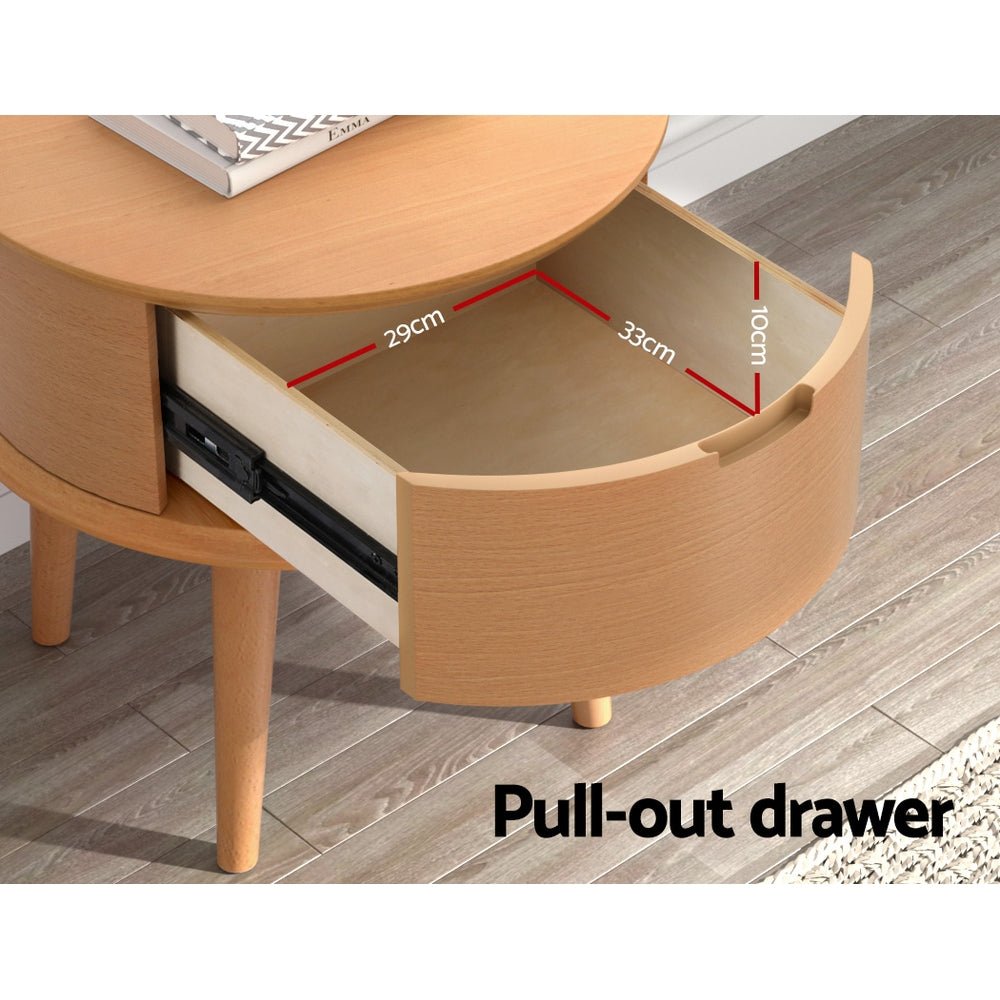 Enzo Modern Curved Bedside Table - Solid Oak Wood Nightstand with Drawer, Perfect for Small Spaces, Bedroom, Living Room & Apartment Decor