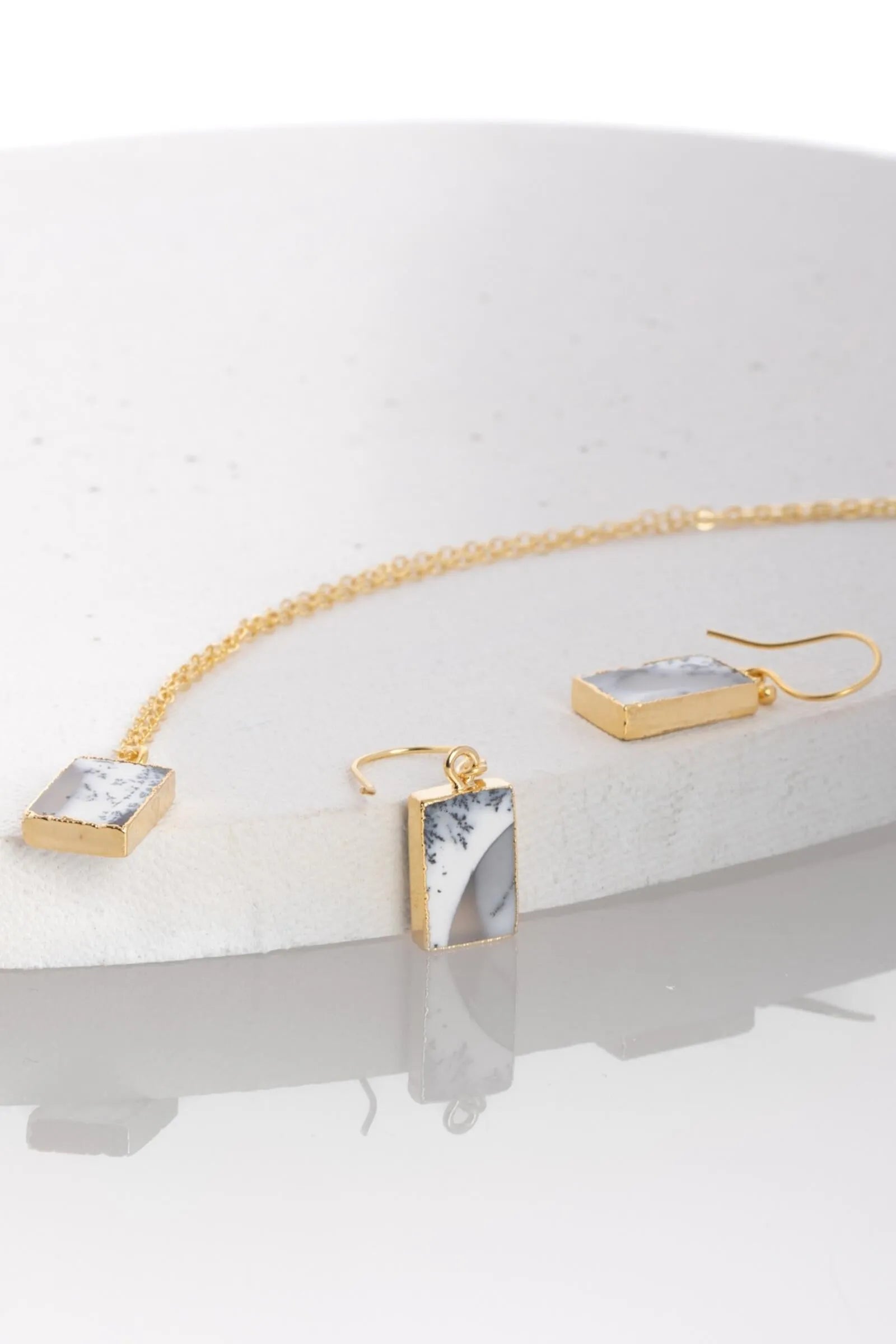 Square Gemstone Mini Stud Earrings and Pendant Necklace Set - Elegant Jewelry for Women, Gift for Her, Perfect for Parties & Special Occasions