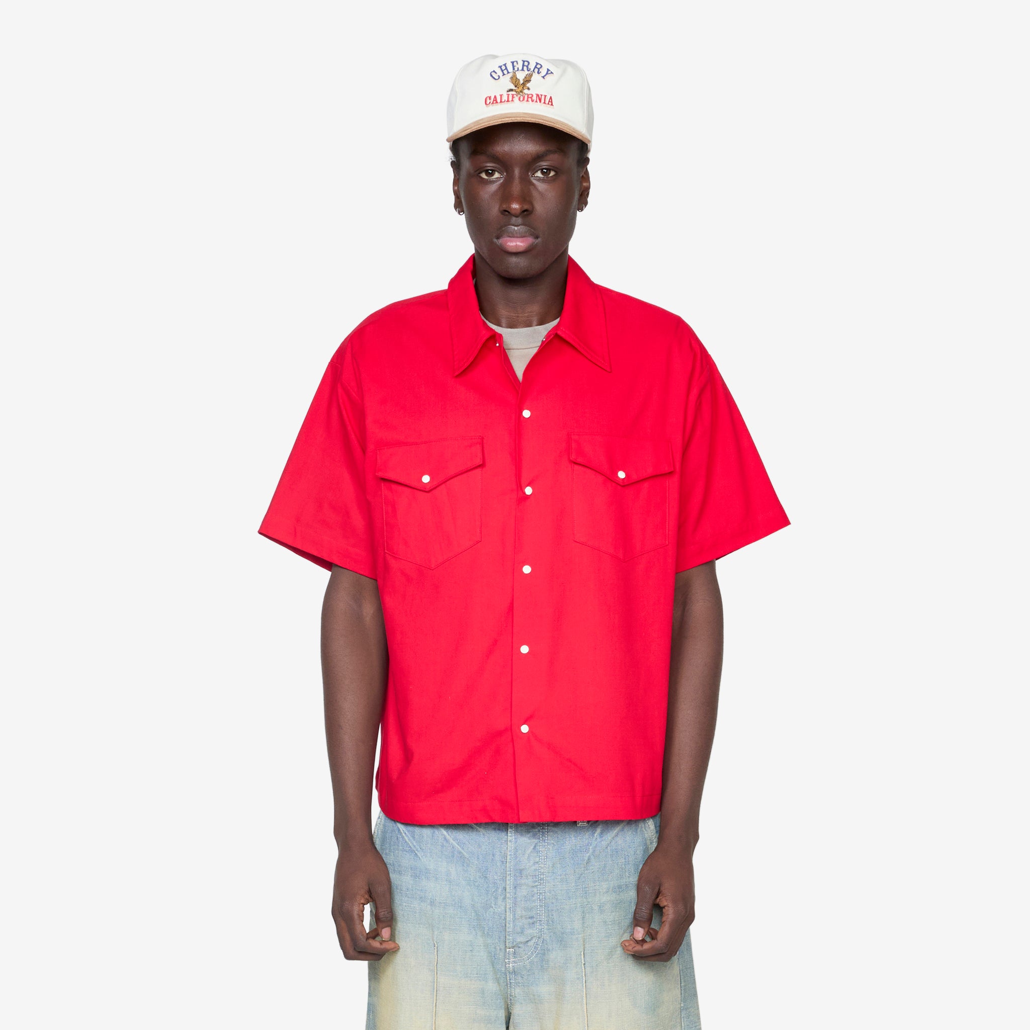 Men's Western Twill Mechanic Work Shirt - Cherry Red Long Sleeve Button-Up for Auto Repair, Construction & Outdoor Workwear