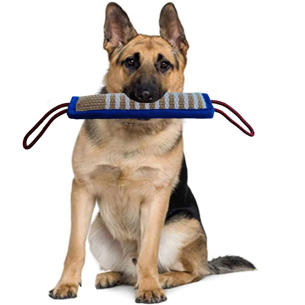Durable Jute Dog Tug Toy for Medium & Large Breeds - Strong Bite-Resistant Pull Toy for Interactive Play, Tug of War & Training - Blue Dog Chew Pillow & Bite Sleeve Toy (Perfect for Playtime, Bonding & Aggressive Chewers)