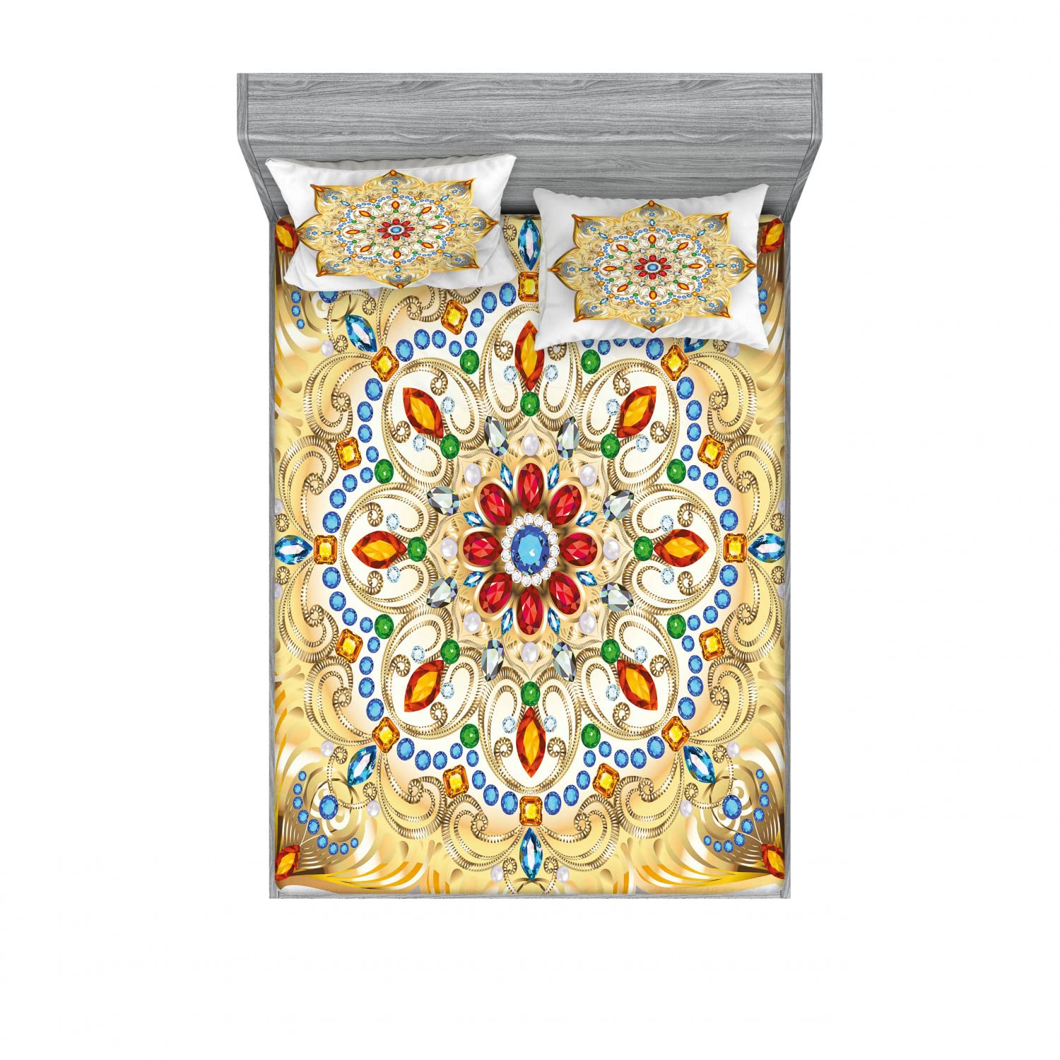 Ambesonne Mandala 2-Pack Queen Size Fitted Sheet Set with 4 Pillow Shams - Vibrant Colorful Bohemian Bedding Collection for Home Decor | Perfect for Guest Rooms, Dormitories & Bohemian Style Bedrooms