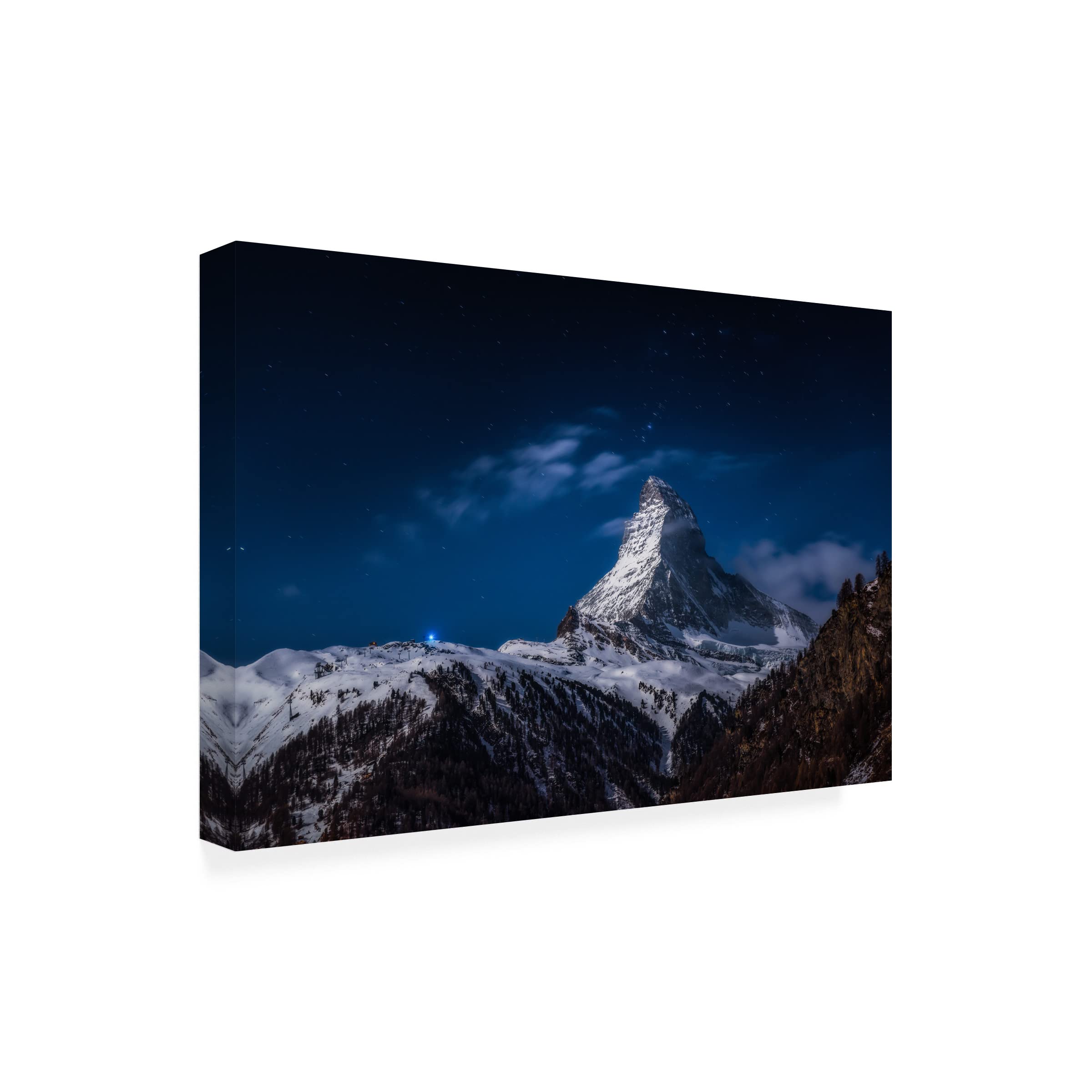 Trademark Fine Art 'Full Moon At Matterhorn' Canvas Wall Art Print by Jesus Gonzalez Vera - Mountain Landscape Painting for Living Room, Bedroom & Office Decor