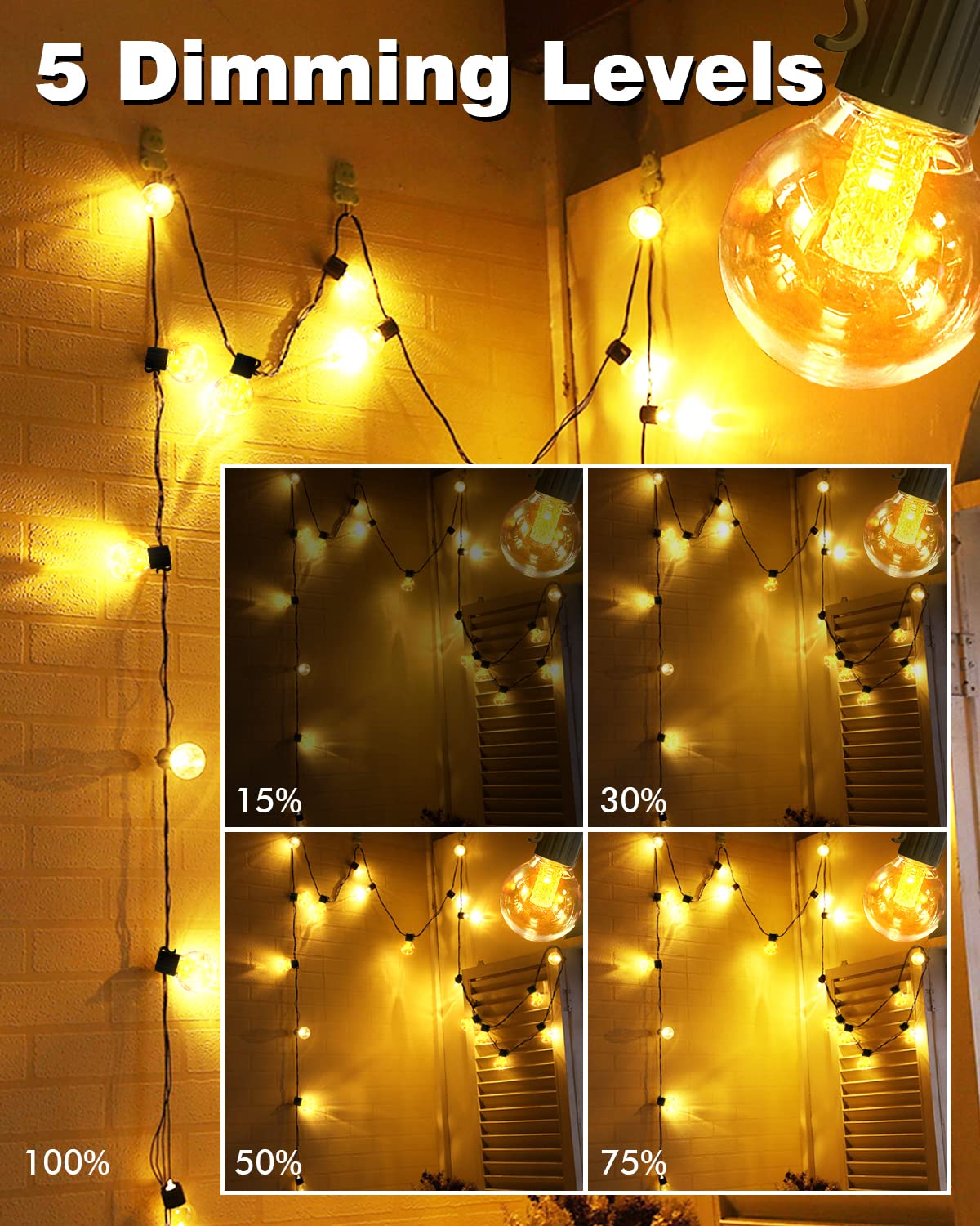 FREECUBE 49FT Outdoor String Lights with Remote - 50 LED G40 Globe Bulbs, Dimmable Patio Lights, 4 Lighting Modes, Timer, Waterproof for Yard, Garden, and Backyard Decor | Perfect for Parties, Weddings, and Outdoor Dining