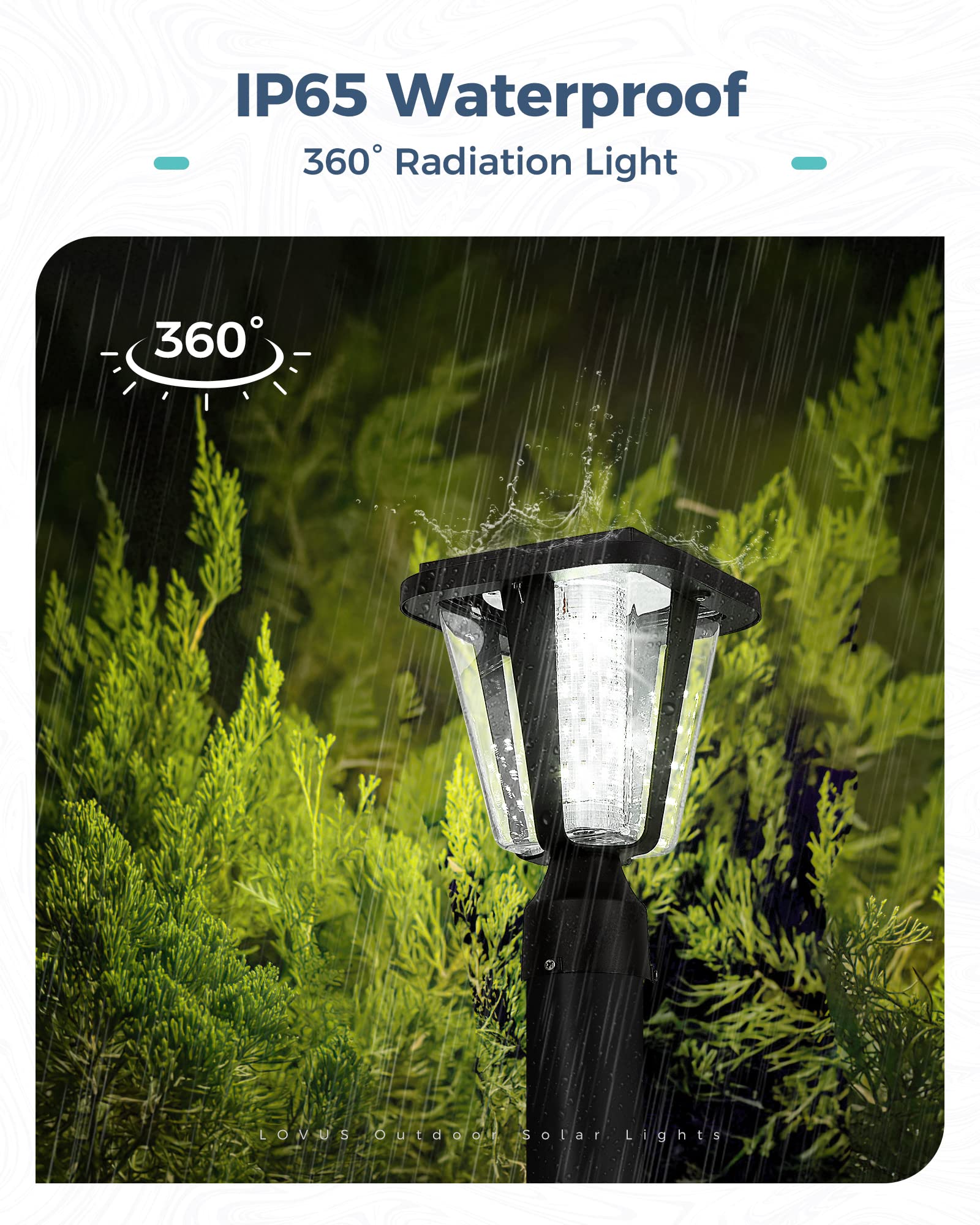 Lovus 160LM Solar Light Lamp Post - 6000K White Outdoor Solar Pillar Lights with 3