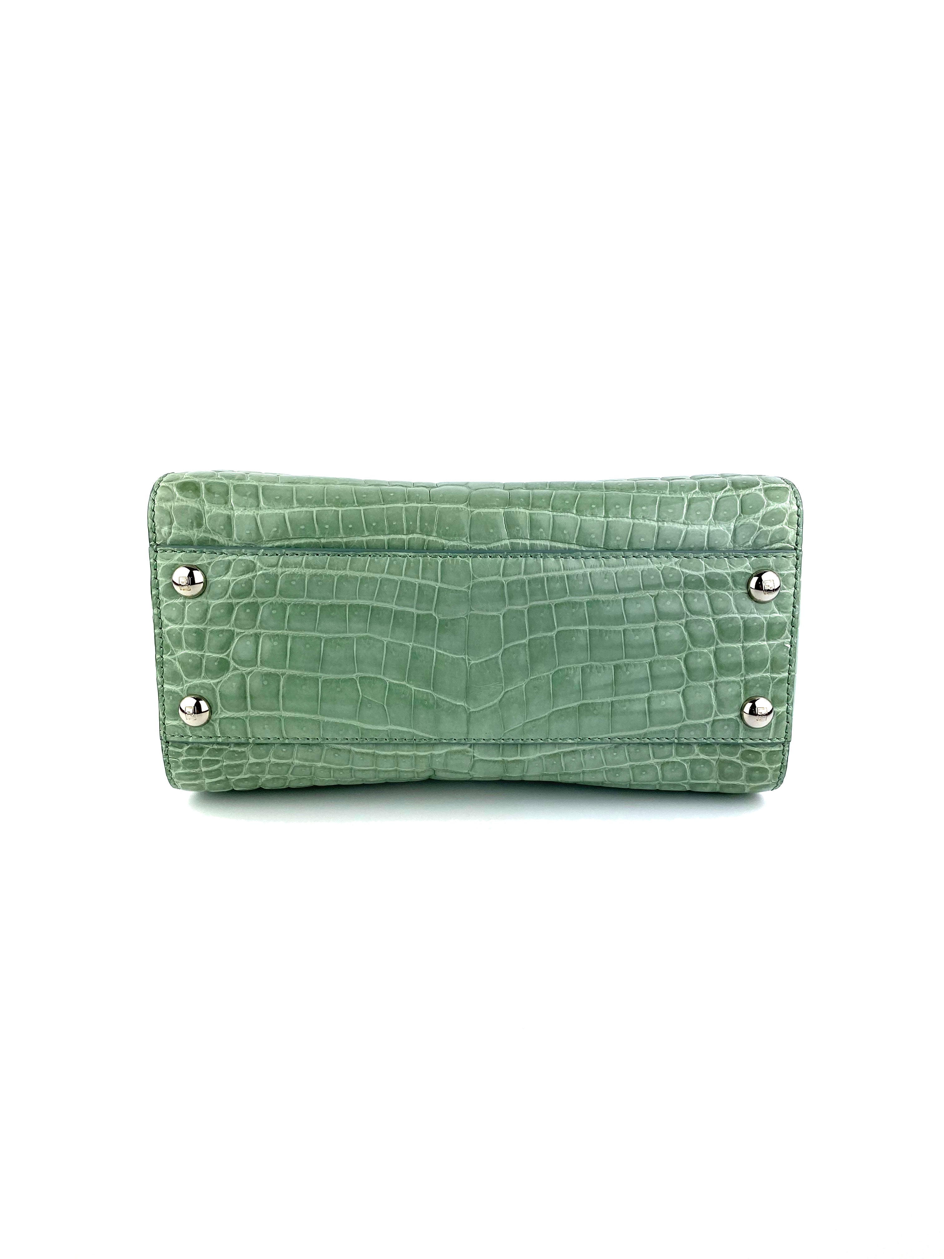 Fendi Peekaboo Mini Handbag in Mint Green Genuine Crocodile Leather - Luxury Crossbody Purse for Women, Perfect for Date Night & Special Occasions