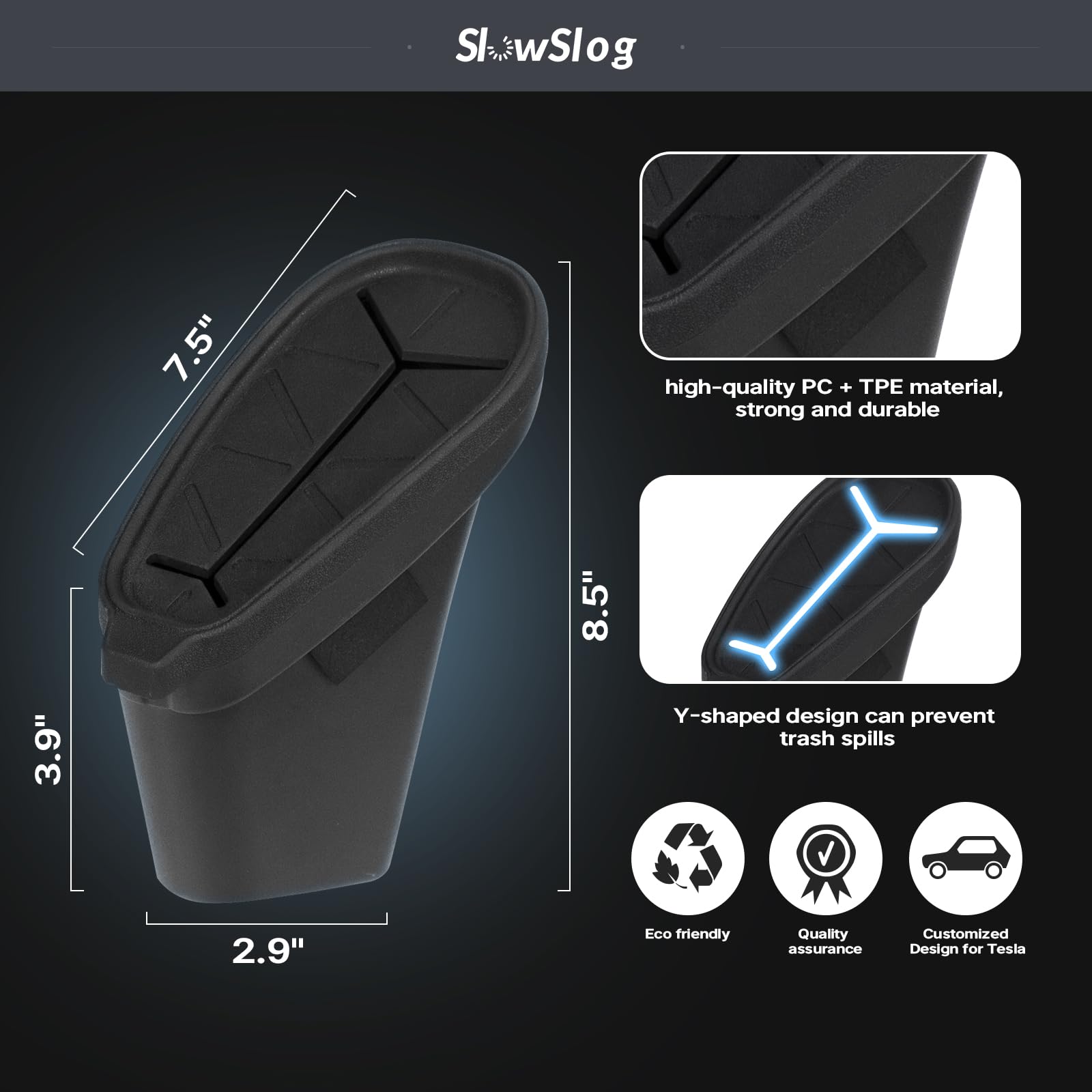 Premium Tesla Model 3 Trash Can (2017-2023) - Leakproof Car Garbage Bin with Lid, Fits Driver Side Door - Perfect Tesla Accessories for Road Trips & Daily Commute [Not Compatible with Model 3 Highland 2024]