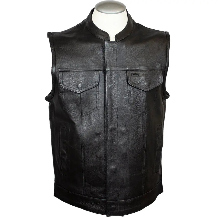 Open Road Men's Leather Club Vest - Biker Jacket for Motorcycle Riding, Casual Wear & Outdoor Adventures