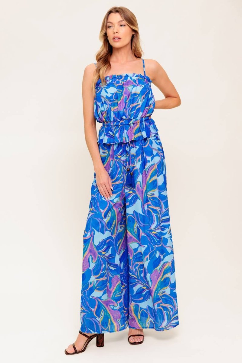 Cherished Kiss Blue Woven Top and Pants Set for Women | Casual Summer Outfit | Perfect for Beach Vacations & Date Nights