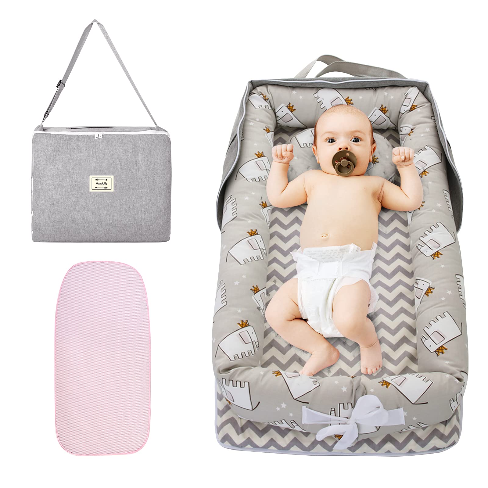 **Portable Baby Lounger & Breathable Co-Sleeping Nest - Lightweight Bassinet Crib for Napping, Travel & Newborn Comfort with Summer Mat | Perfect for Nursery, Bedside & On-the-Go Parenting**