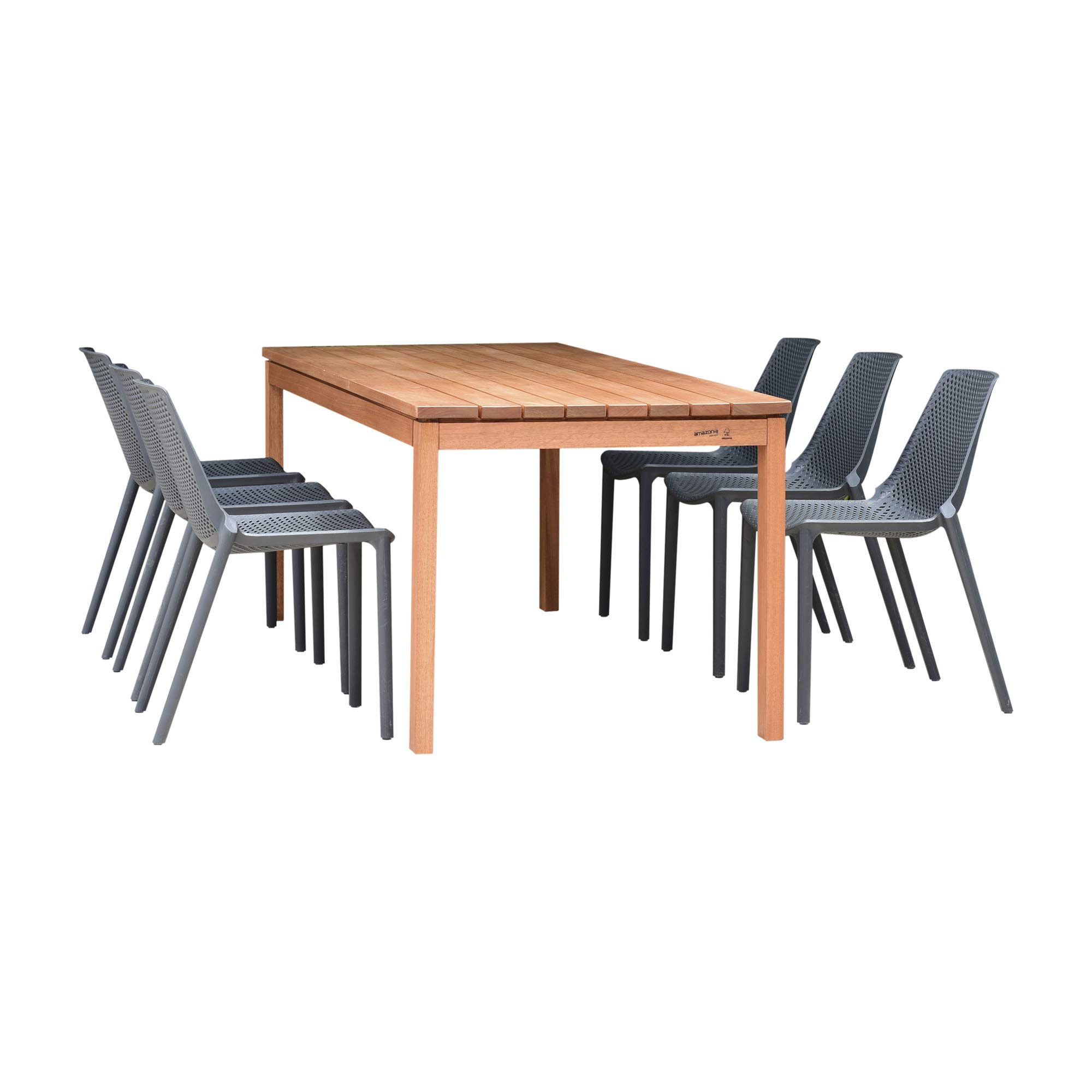 7-Piece Brown & Gray Amazonia Eucalyptus Wood Dining Set - Indoor/Outdoor Patio Furniture with 7.5' Table - Perfect for Backyard BBQs, Garden Parties & Alfresco Dining