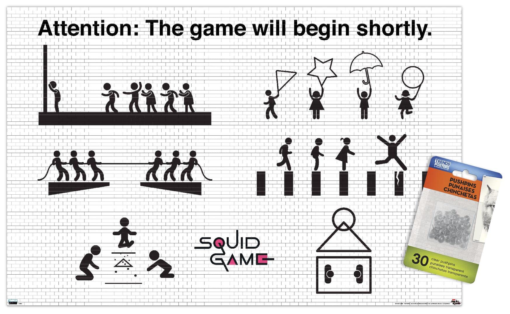 Squid Game Netflix Wall Poster Set with Push Pins - HD Official Artwork for Home, Office & Game Room Decor - Perfect for Fans & Collectors