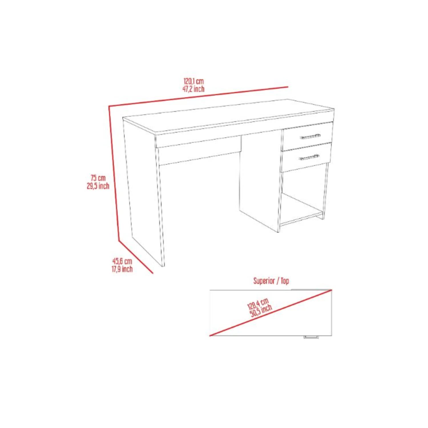 Maui 2 Drawers Computer Desk with Lower Shelf - Light Gray Home Office Desk for Small Spaces, Gaming & Study Workstation