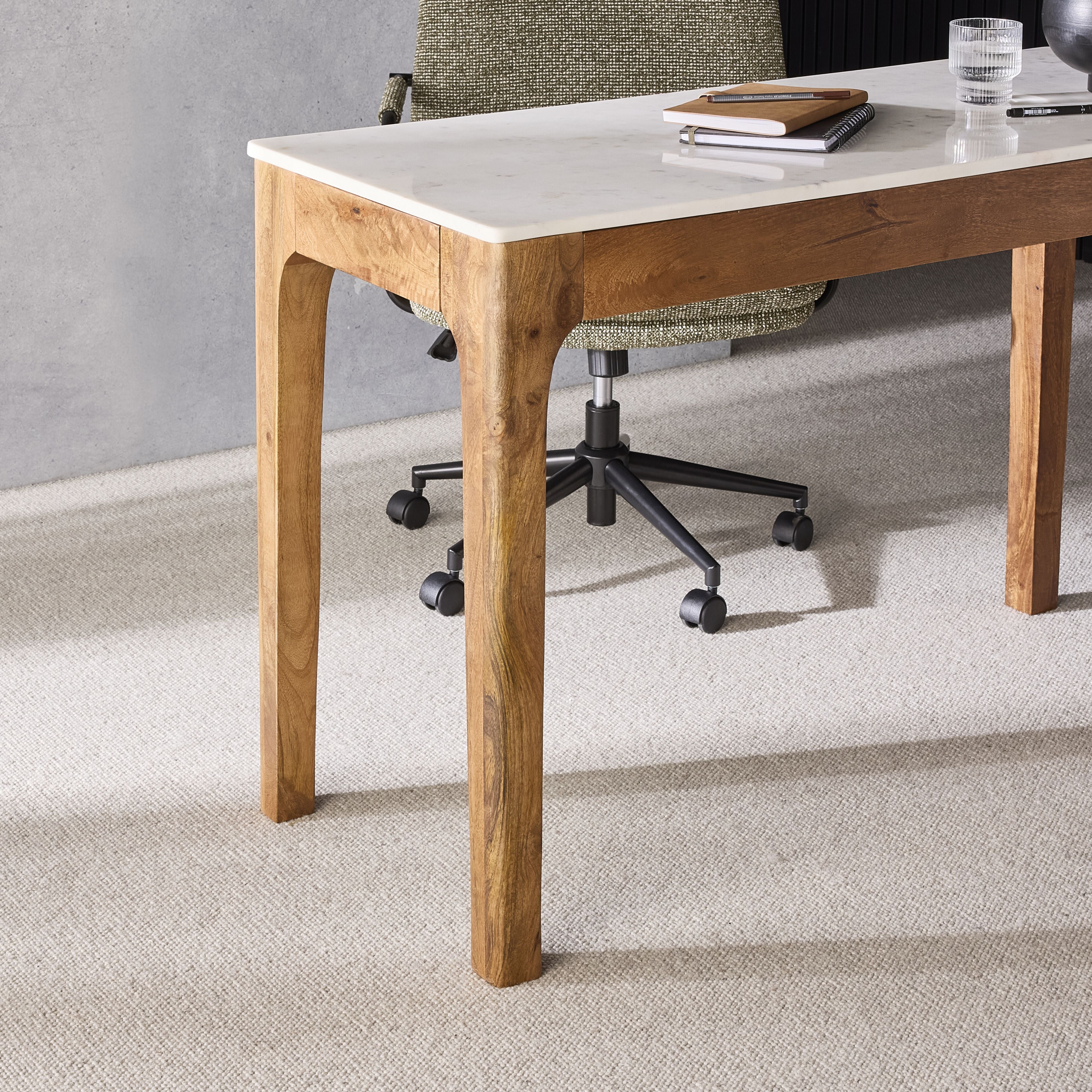 Elegant White Marble Top Desk for Home Office - Modern Writing Desk with Sturdy Metal Legs, Perfect for Small Spaces, Study Rooms & Workspaces