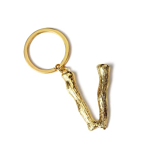 Stainless Steel Alphabet Keychain - Personalized Letter Key Ring for Men & Women - Gold Plated (V) - Perfect for Birthdays, Gifts & Everyday Use