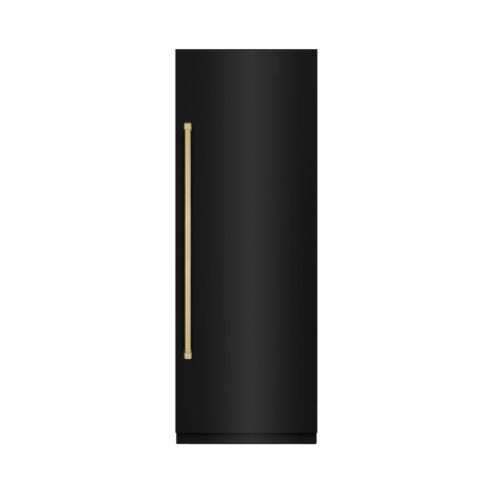 ZLINE Autograph Edition 30-Inch 16.7 cu ft Column Refrigerator - Black Stainless Steel with Graphite Gray Interior & Champagne Bronze Accents | Premium Kitchen Appliance for Modern Homes (RCRVZ BS 30 CB)