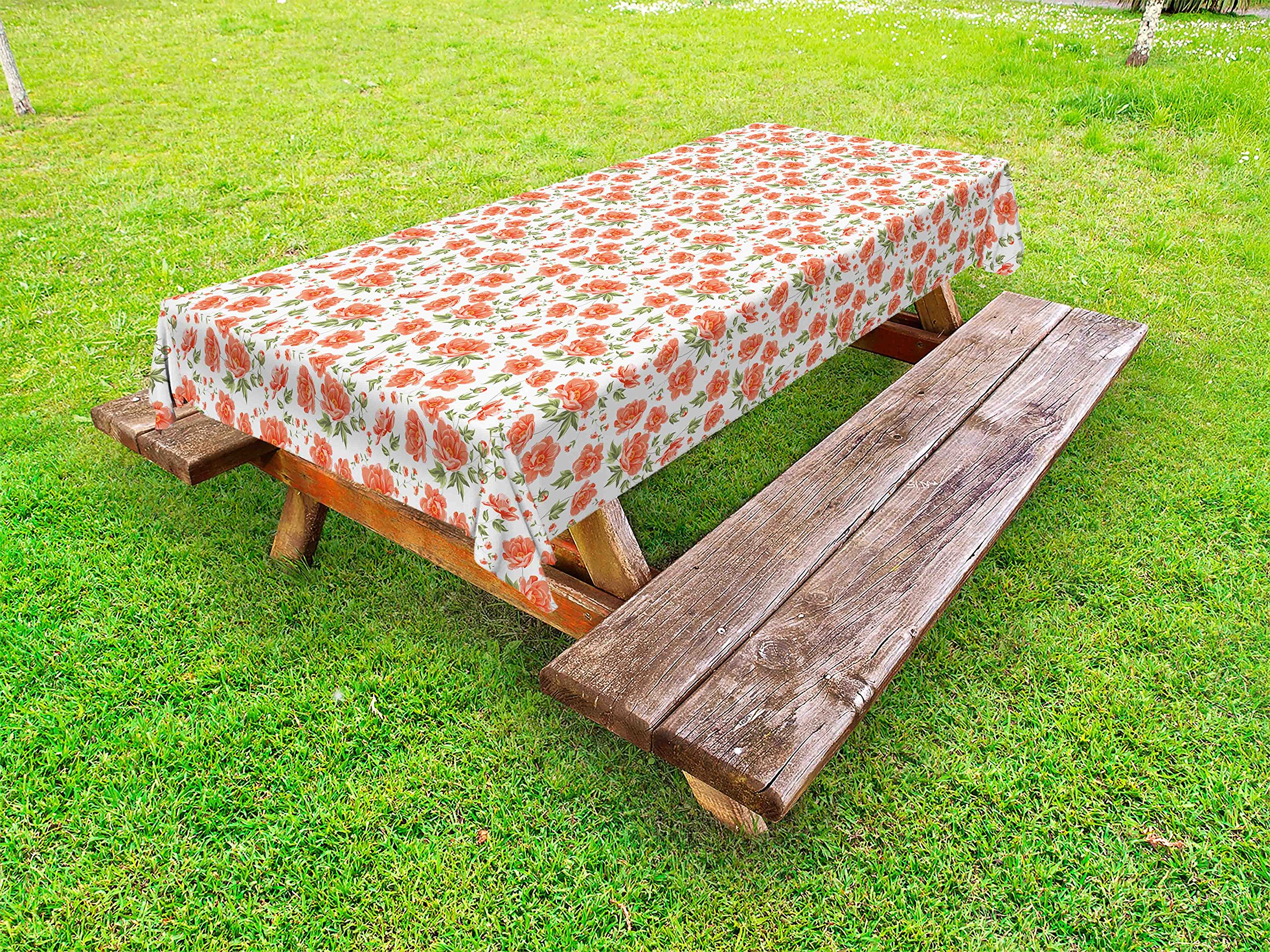Ambesonne Vintage Floral Outdoor Tablecloth - Romantic Garden Party Picnic Table Cover, Washable Waterproof Fabric (58