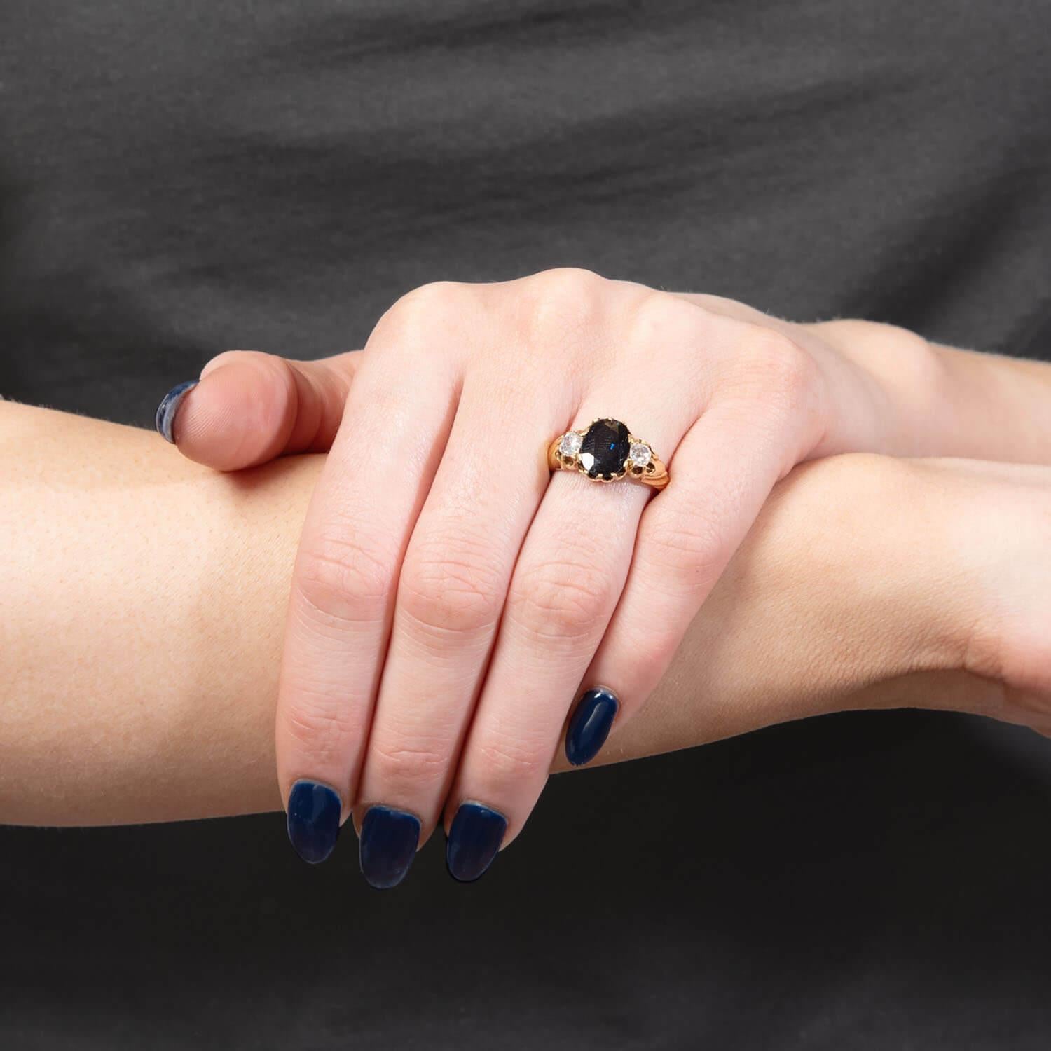 Exquisite Victorian 15K Gold 2.88ct Sapphire & Diamond Engagement Ring - Perfect for Weddings, Anniversaries & Special Occasions