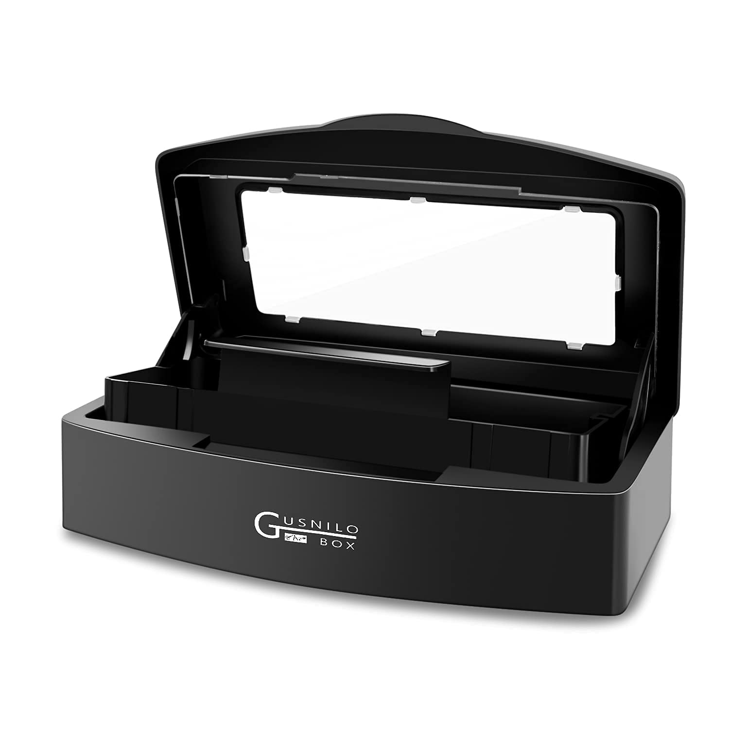 Gusnilo Professional Nail Tool Sterilizer Box - Plastic Disinfectant Container with Barbicide Solution for Nail Tools, Tweezers, Hair Salon & Spa Equipment - Perfect for Manicure, Pedicure & Barber Tools (Black) - Ideal for Salon Hygiene & Tool Sanitization