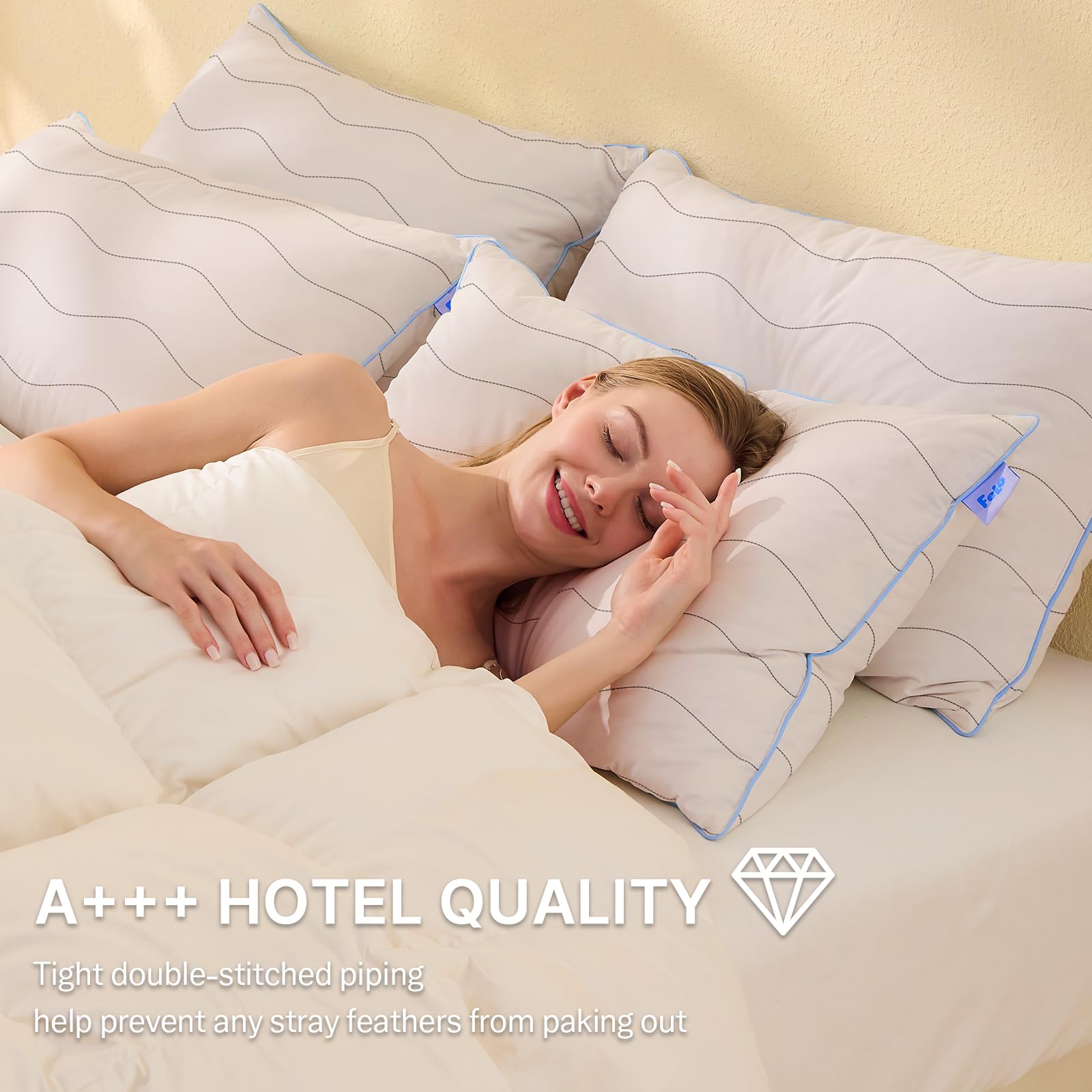 Felo Feather Down Pillows Queen Size Set of 2 - CloudFusion Goose Down Pillows for Sleeping, Luxury Hotel Collection Bed Pillows for Side & Back Pain Relief - 100% Organic Cotton Shell (20x30 Inches) - Perfect for Home, Hotel & Guest Room Comfort
