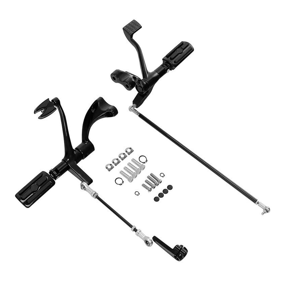 Black Forward Control Pegs Levers Linkages for Harley-Davidson Motorcycles - Compatible with Touring, Softail & Dyna Models - Perfect for Custom Bike Builds & Long-Distance Riding