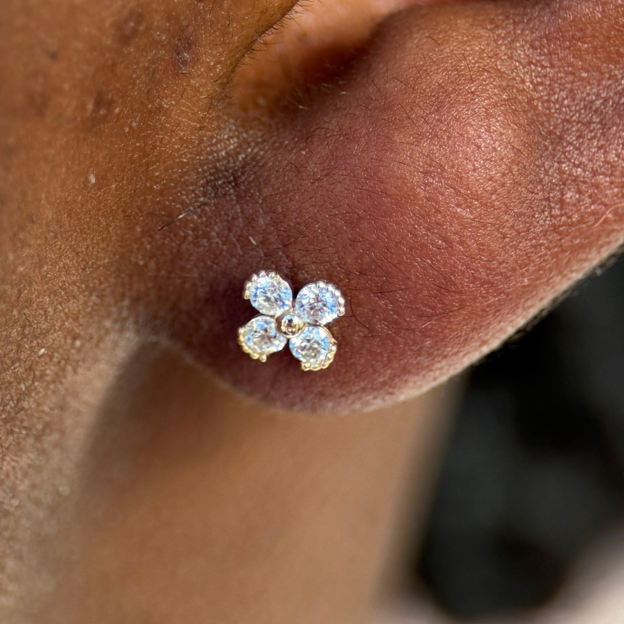 14k White Gold Beaded Four Petal Flower Diamond Flat Back Stud Earrings for Women - Perfect for Weddings, Parties & Everyday Elegant Wear