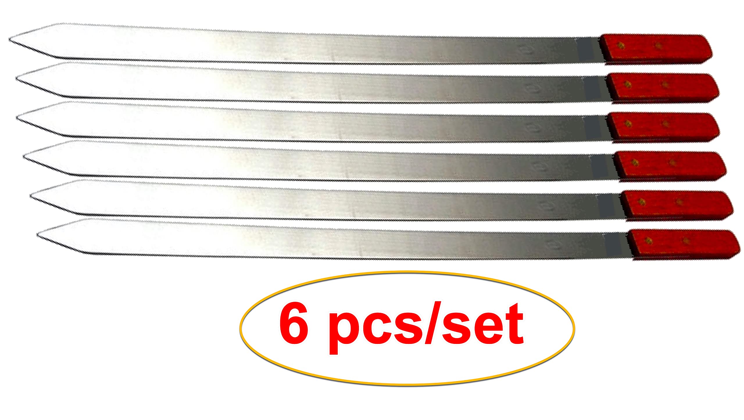 Premium Stainless Steel BBQ Skewers Set - 6pcs Reusable Grilling Skewer Sticks with Solid Wood Handle for Shish Kebob, Koubideh, Persian & Brazilian Kebab - 1