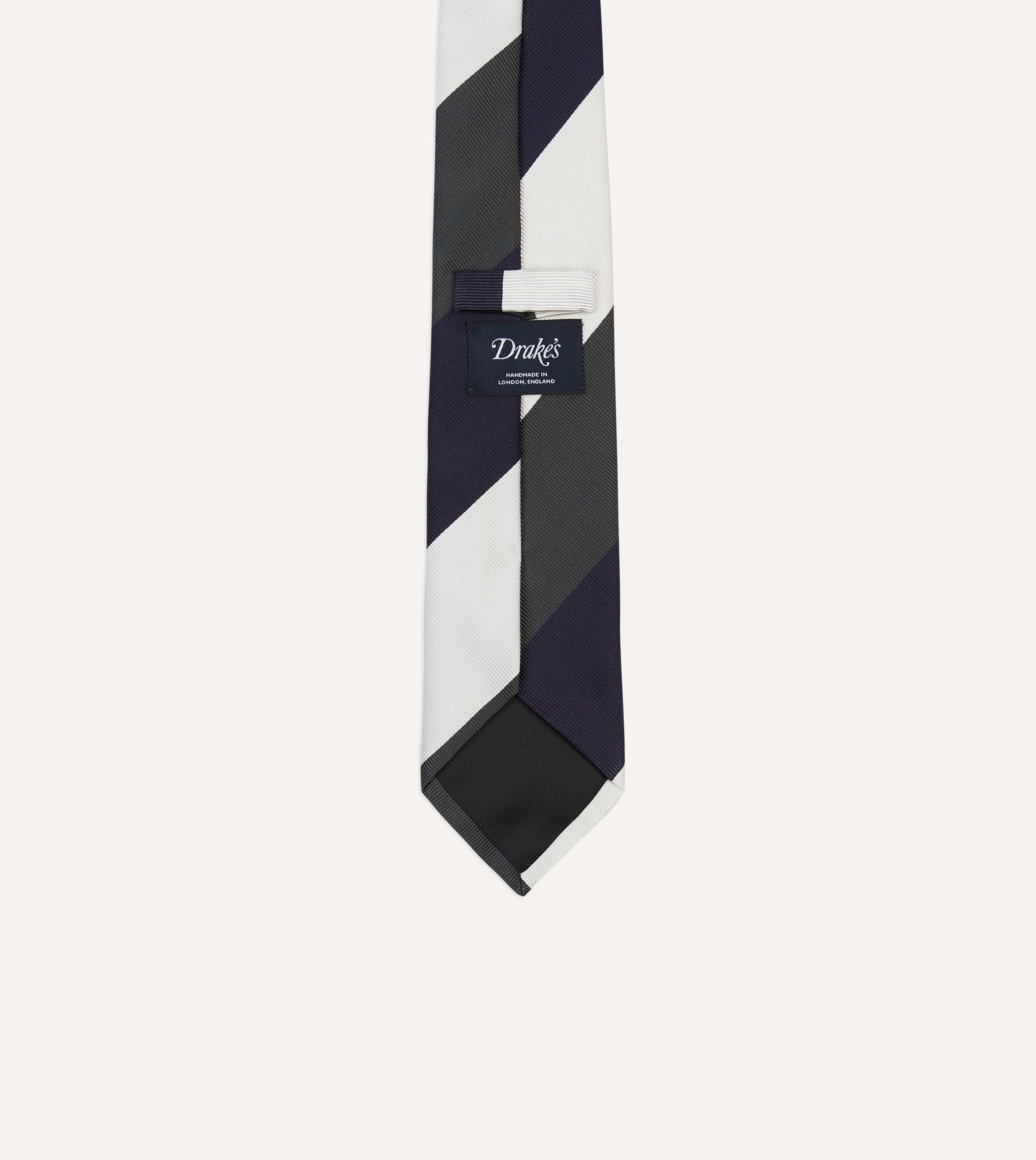 Premium Silk-Tipped Necktie - Classic Wide Stripe Repp Tie in White, Navy & Grey | Perfect for Business, Weddings & Formal Events