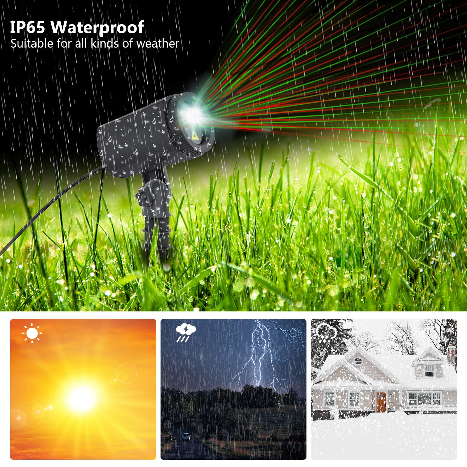 Christmas Projector Lights Outdoor - Firefly Show Decorations with Red & Green Stars, Waterproof Remote Control & Timer - Perfect for Garden, Indoor, Wedding, Home Party & Holiday Decorations