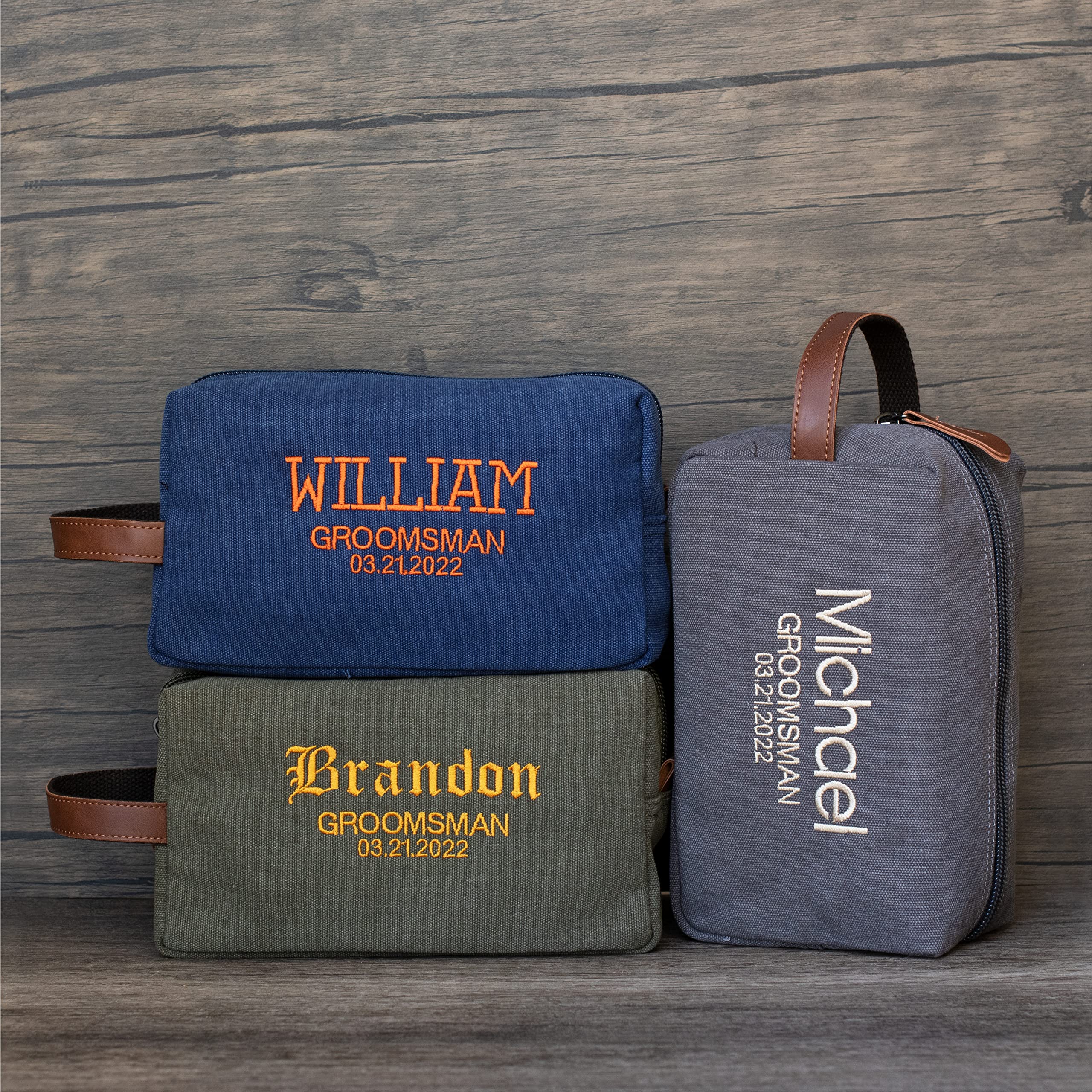 Personalized Groomsmen Gifts Set of 6 - Custom Embroidered Travel Toiletry Bags for Men with Name & Title, 8 Thread Color Options, Wedding Party Proposal Gift - Black | Perfect for Bachelor Trips, Destination Weddings & Business Travel